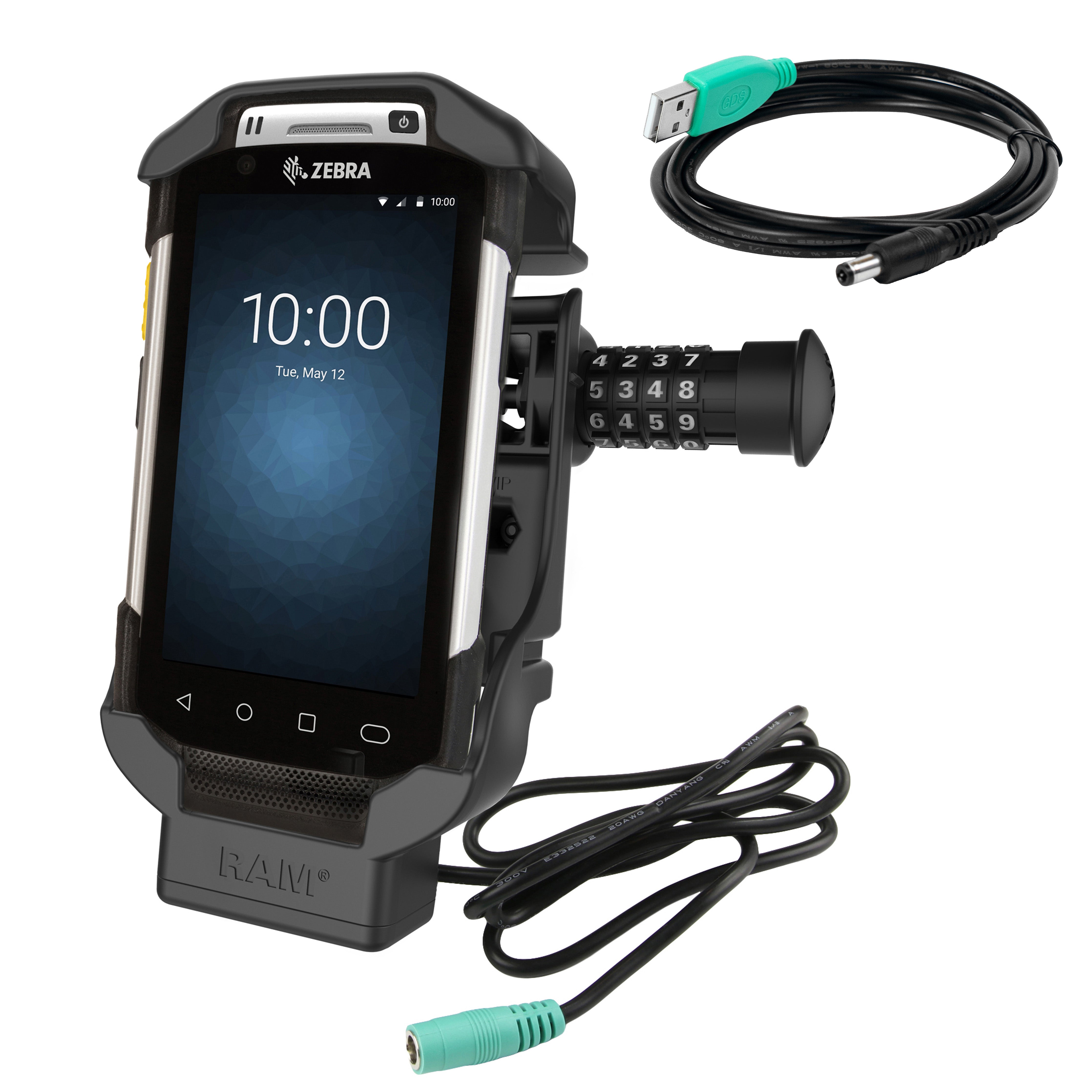 RAM® vormpassend dock met voeding en cijferslot voor Zebra TC70, 72, 75 & 77