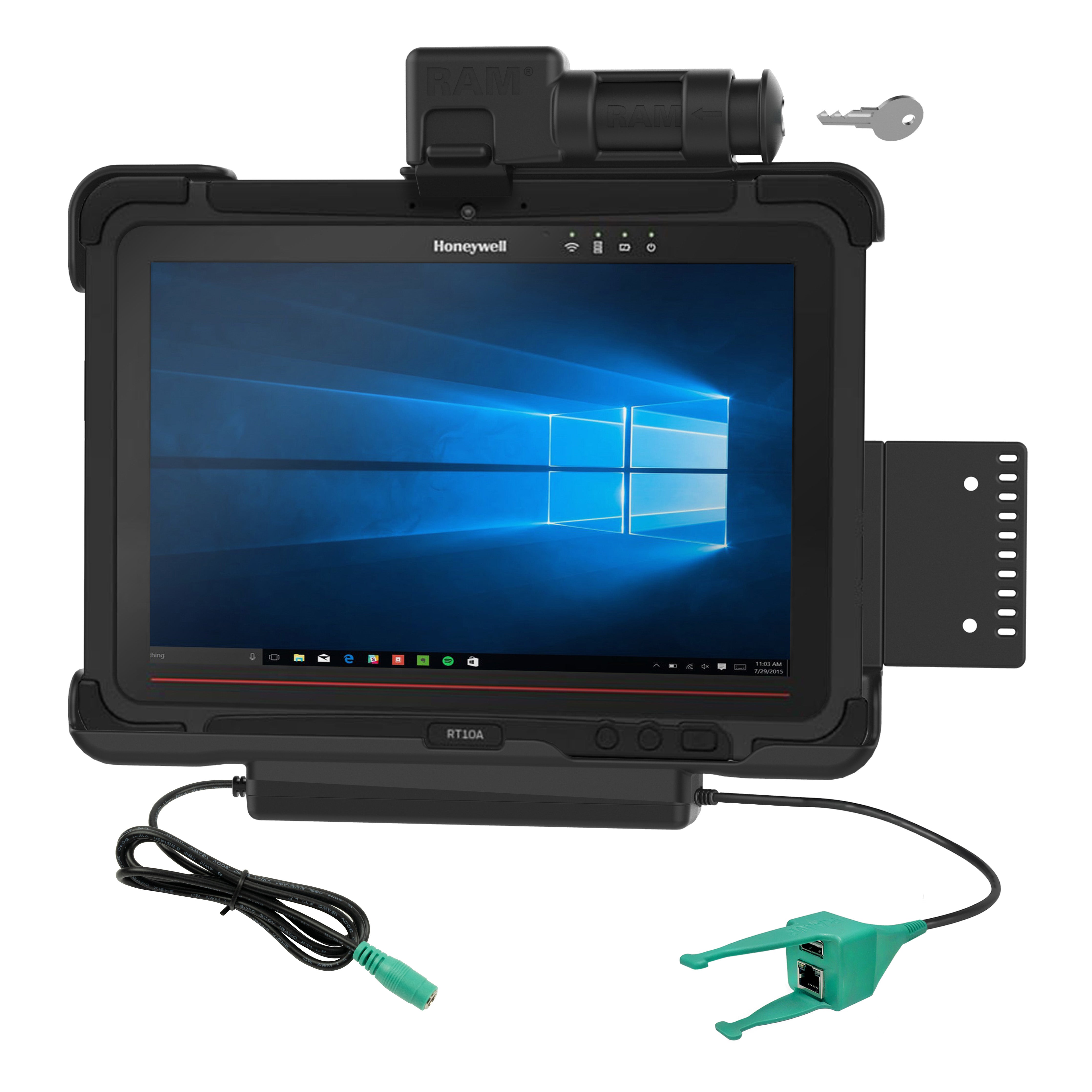 RAM® sleutelvergrendelbare stroom + USB-A en RJ45 dock voor Honeywell RT10 tablet