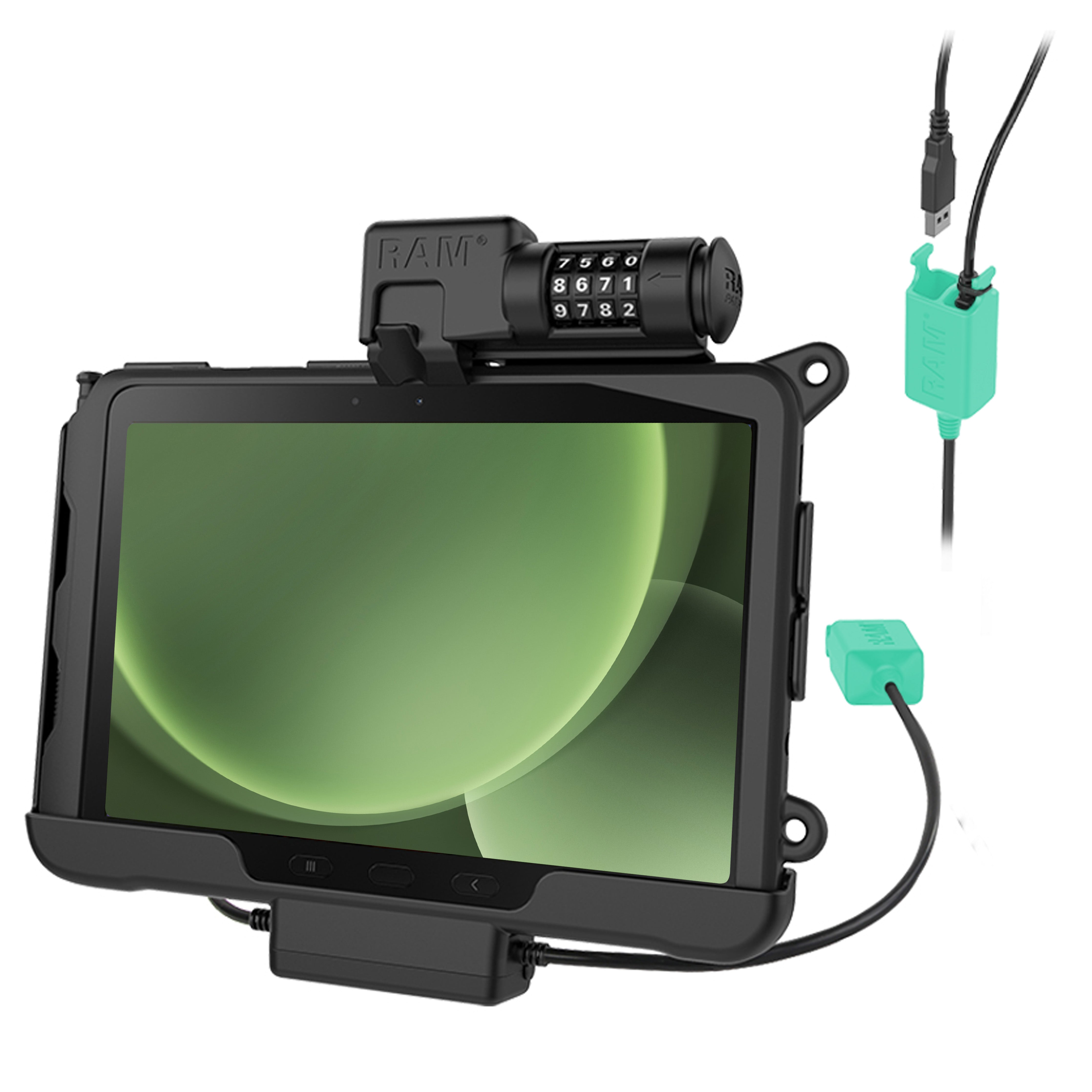 RAM® voedings- + dubbele USB-datadock met combinatieslot voor Tab Active5 Pro & 4 Pro
