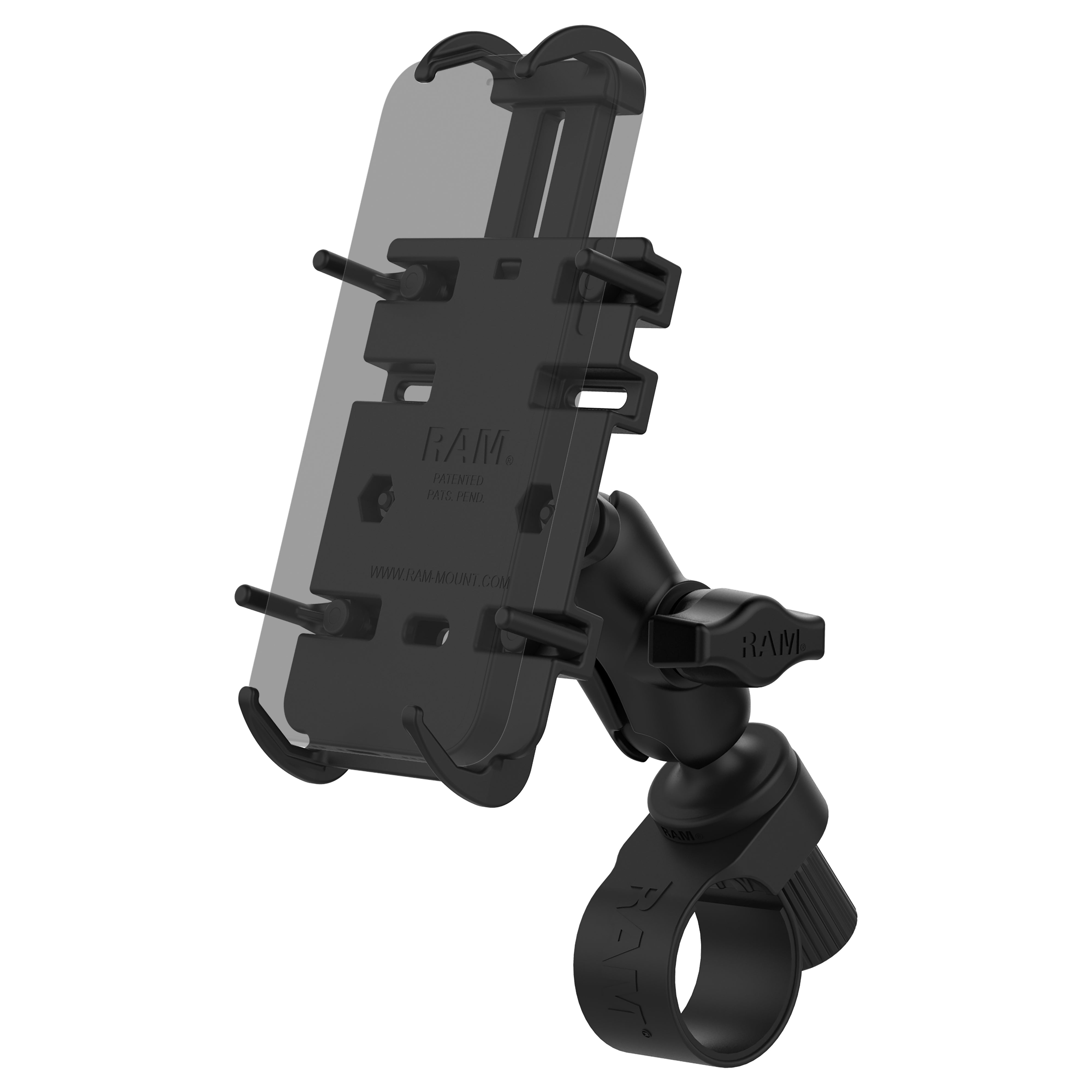 RAM® Quick-Grip™ telefoonhouder met RAM® Tough-Strap™ stuurbasis