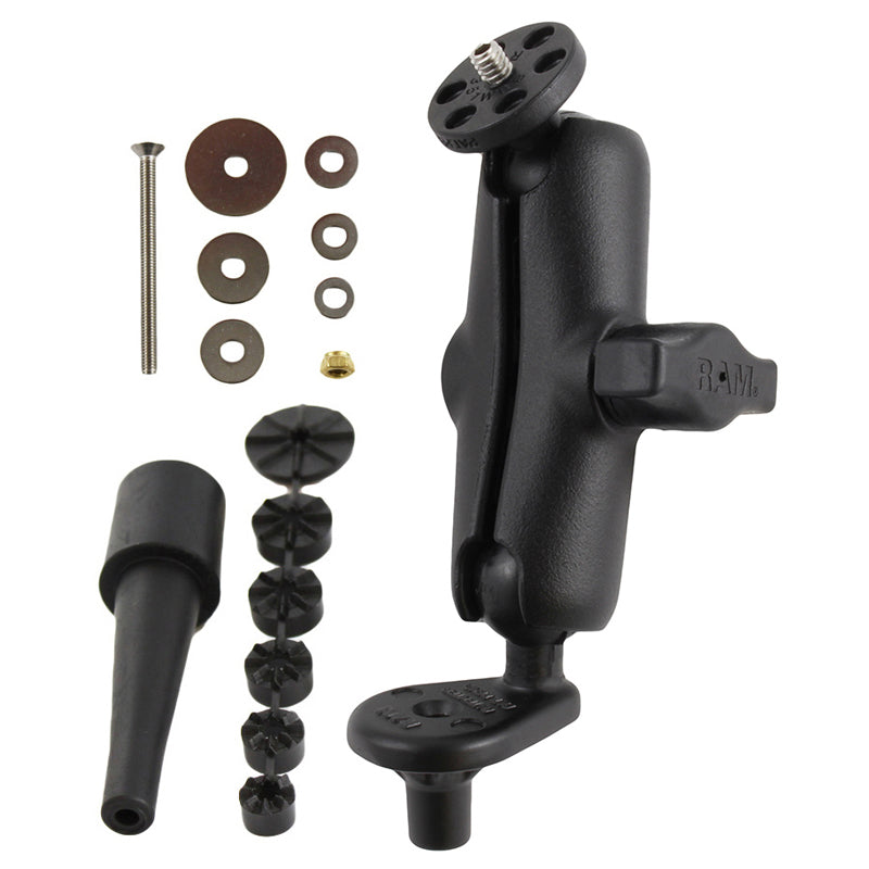 RAM® motorcycle fork stem mount with 1/4"-20 action camera adapter