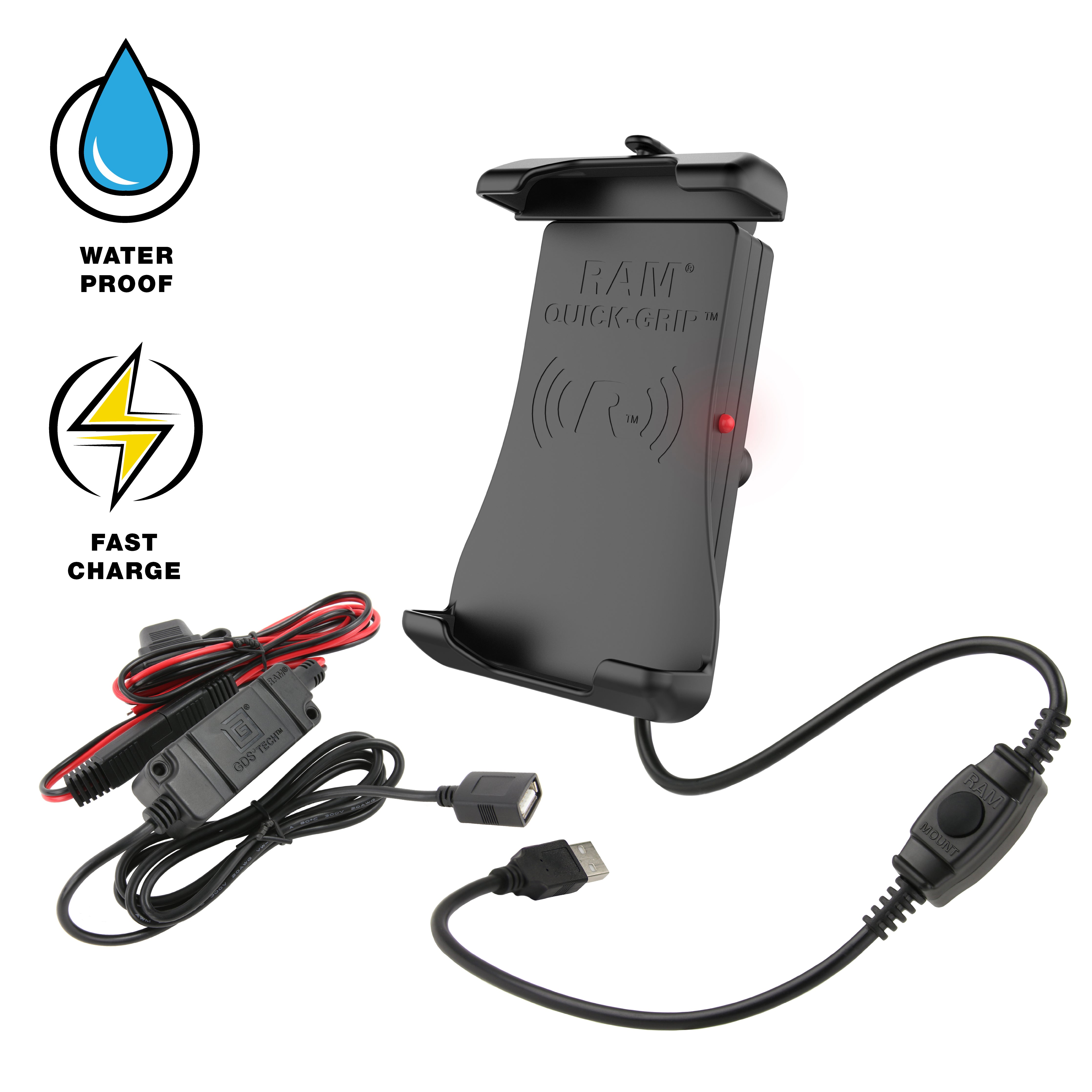 Soporte de carga inalámbrica impermeable RAM® Quick-Grip™ 15W con cargador