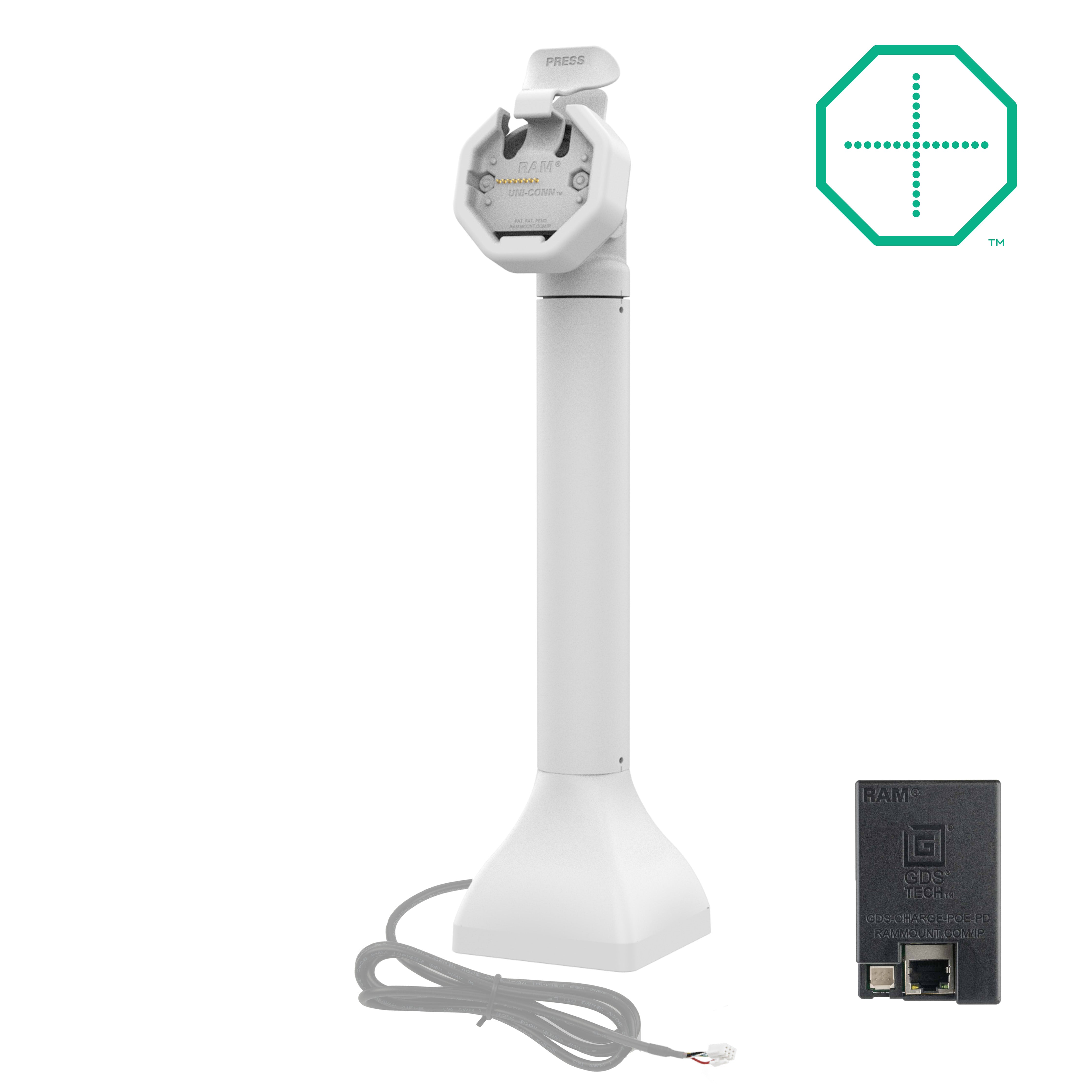 GDS® Uni-Conn™ Powered 14" voetstukdock met PoE - Grijs