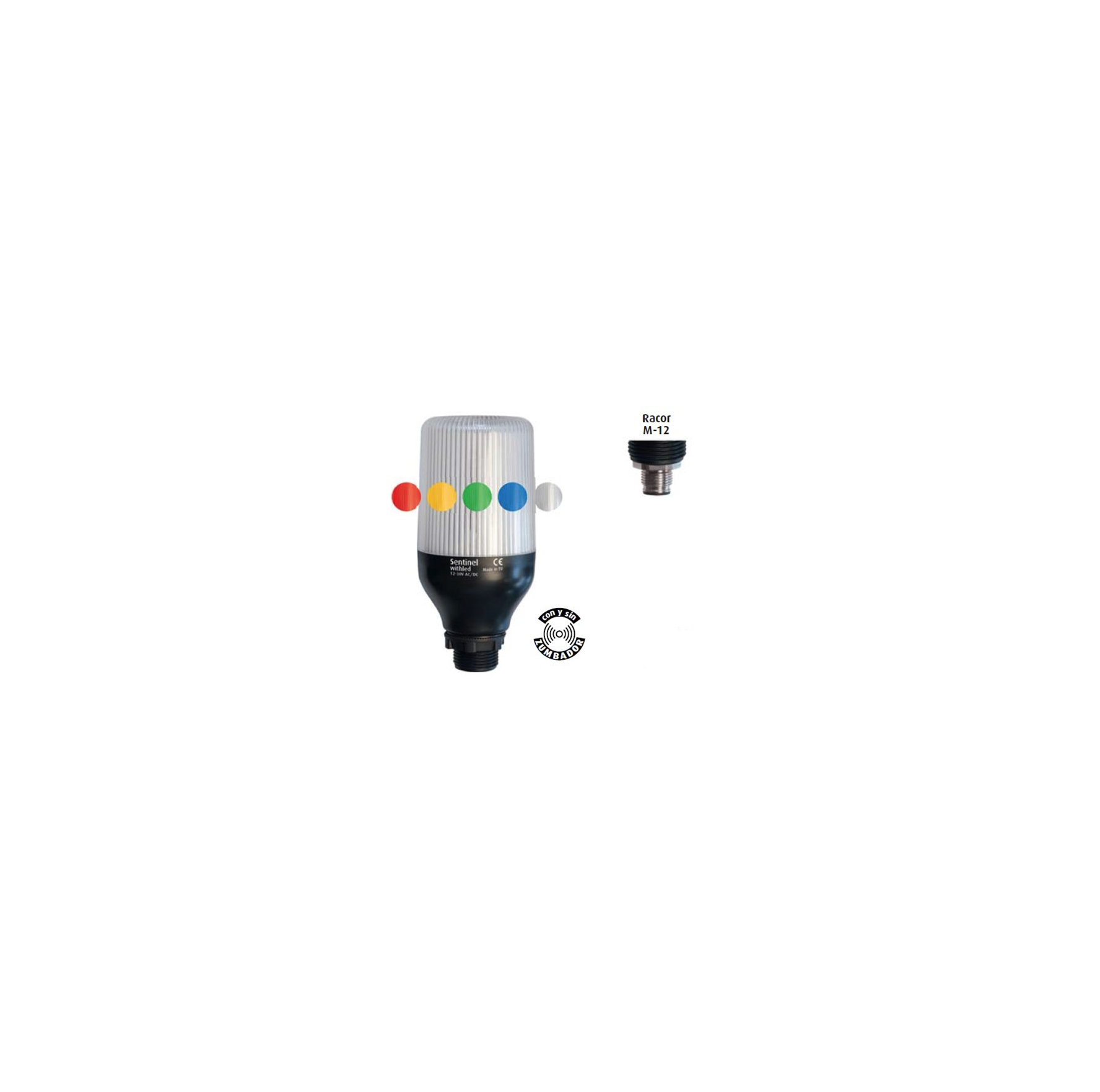 Luz de aviso RGB + som - Conector M12 - IP67 Luz de aviso RGB + som - Conector M12 - IP67