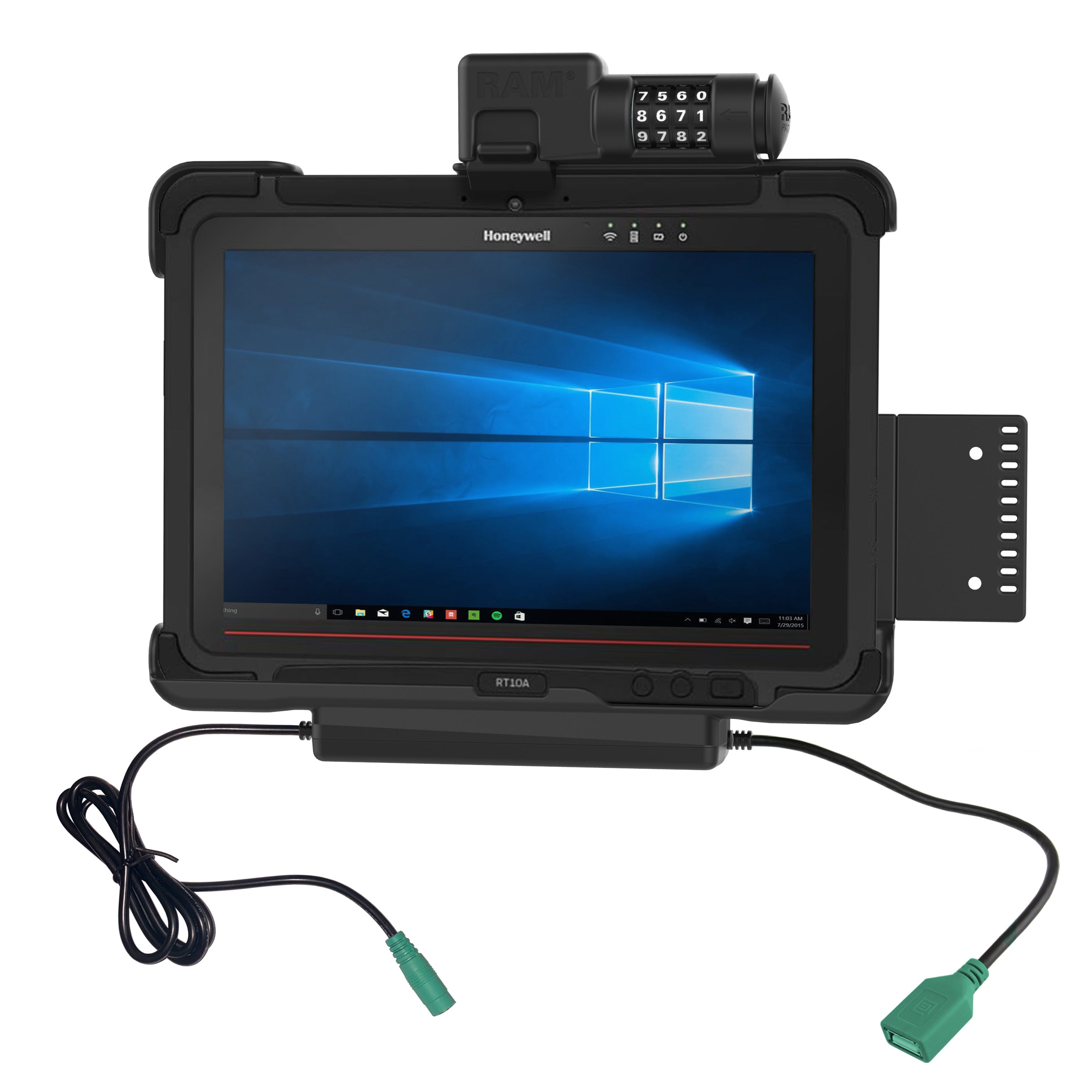 RAM®-strøm- og datadock med kombinationslås til Honeywell RT10-tablet