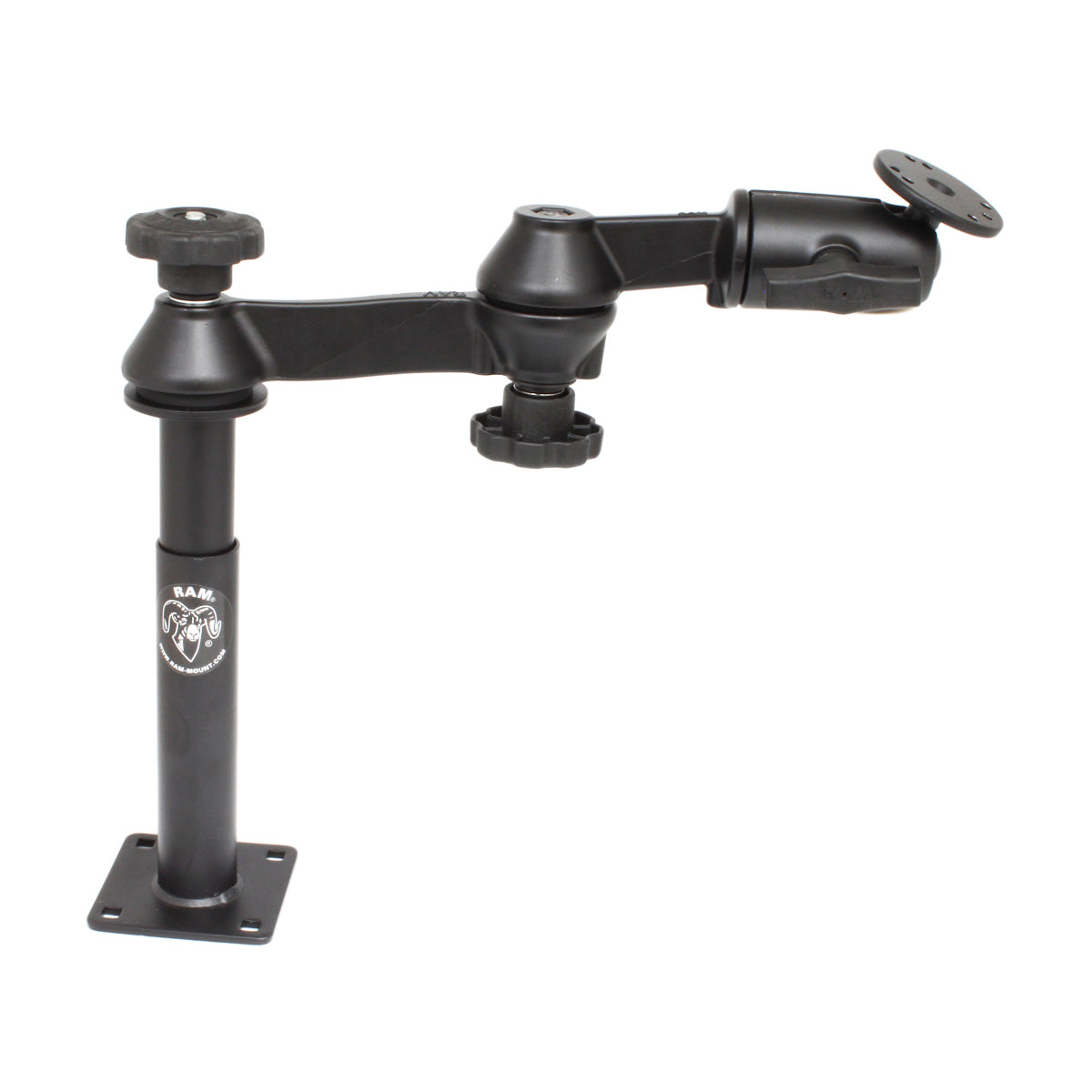 RAM® Tele-Pole™ con columnas de 4" y 7", brazos giratorios dobles y placa redonda