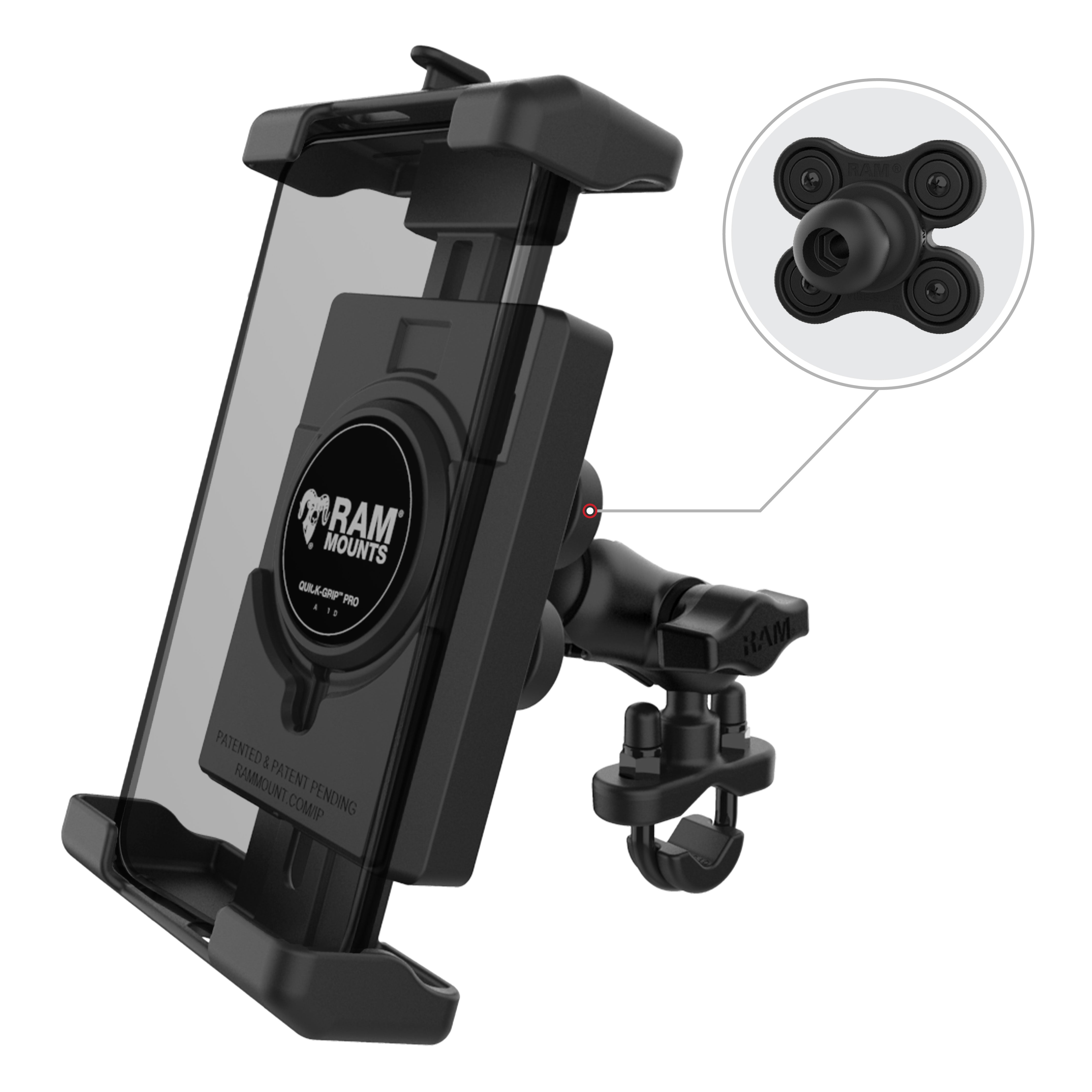 RAM® Quick-Grip™ Pro XL trillingsdempende telefoonhouder met U-bout-basis