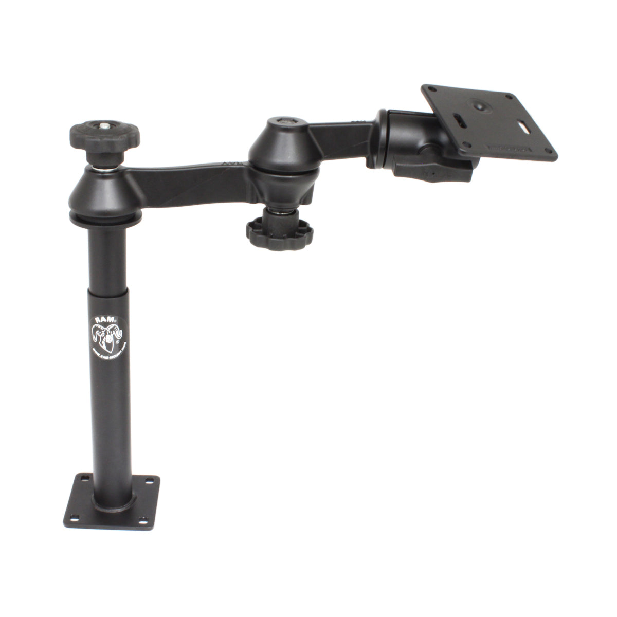 RAM® Tele-Pole™ met 8" en 9" palen, zwenkarmen en 75x75mm VESA-plaat