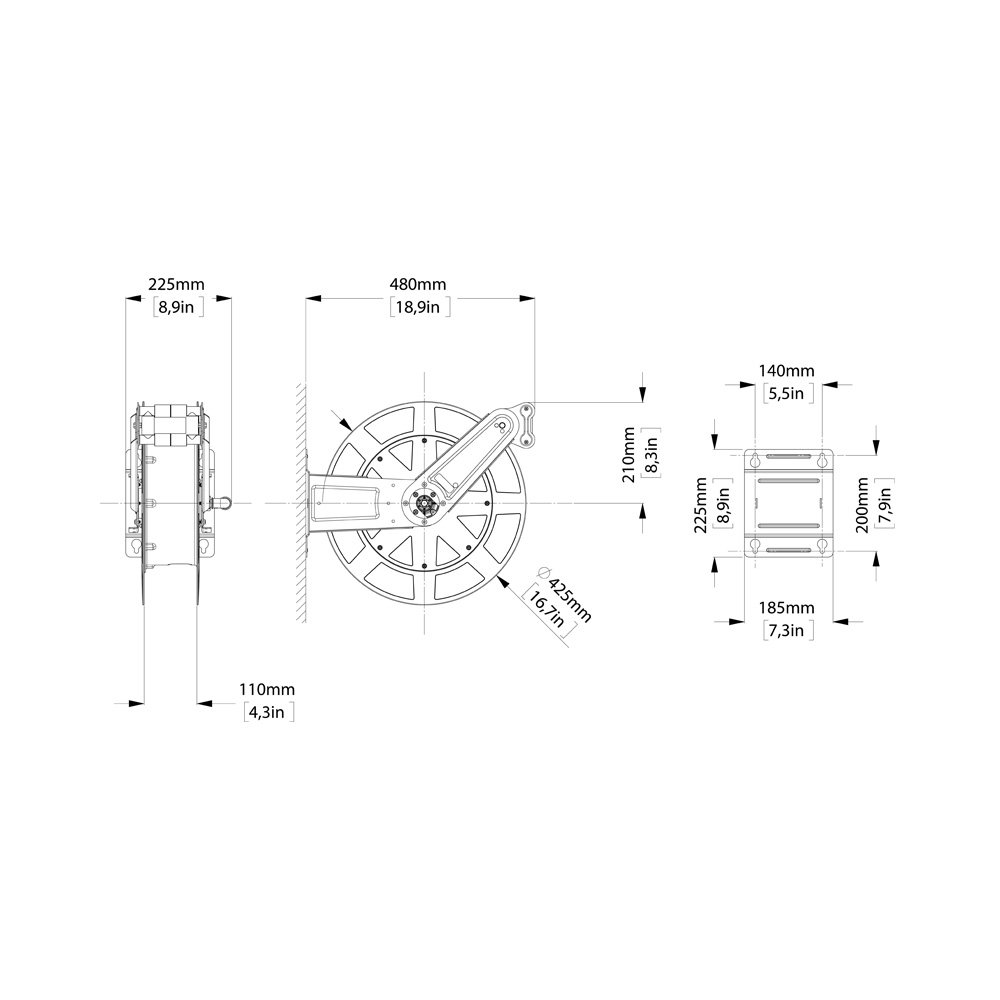 Slangeopruller Full Inox Ø10mm 12m 20 bar