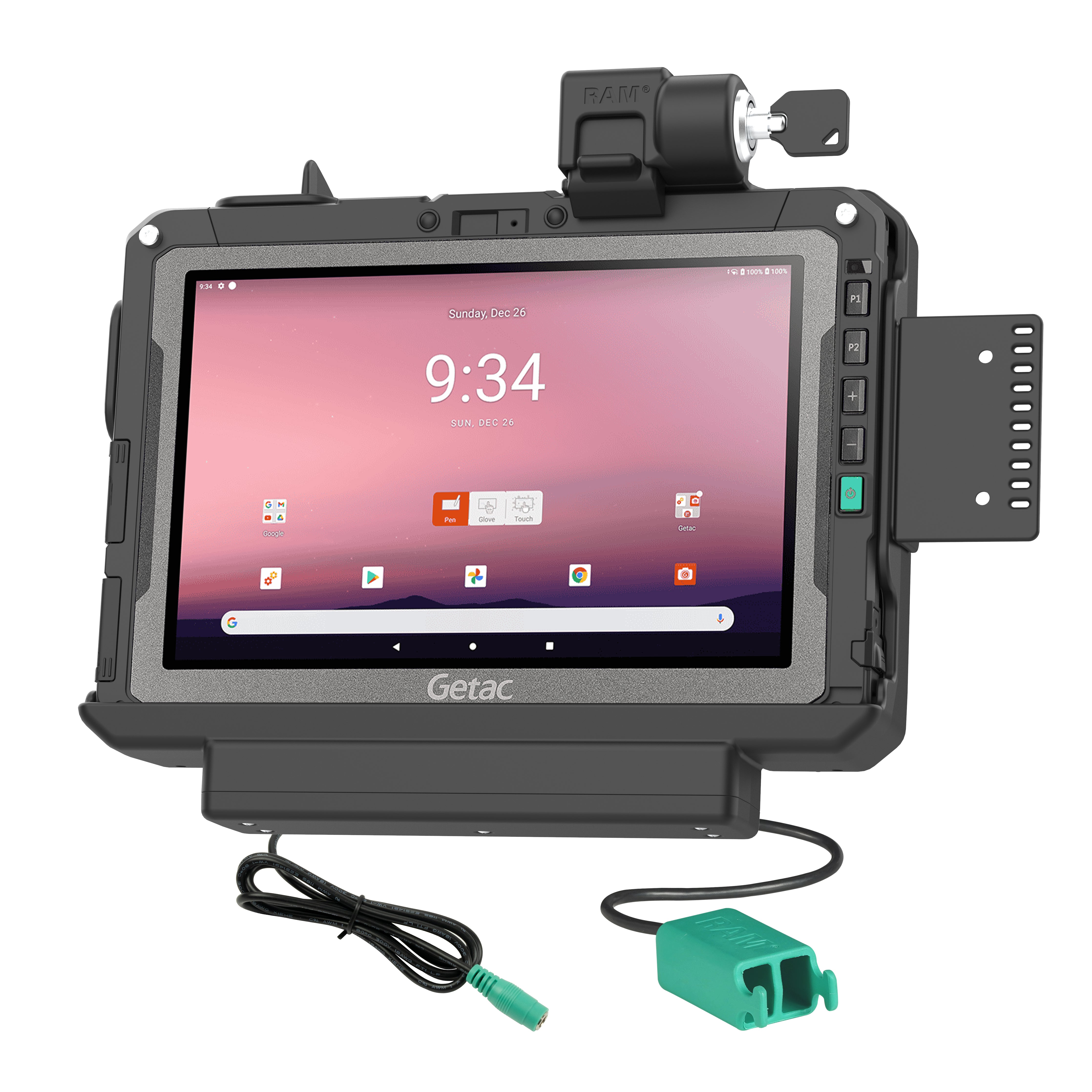RAM® vergrendelbare Power + Dual USB Data Dock voor Getac ZX10