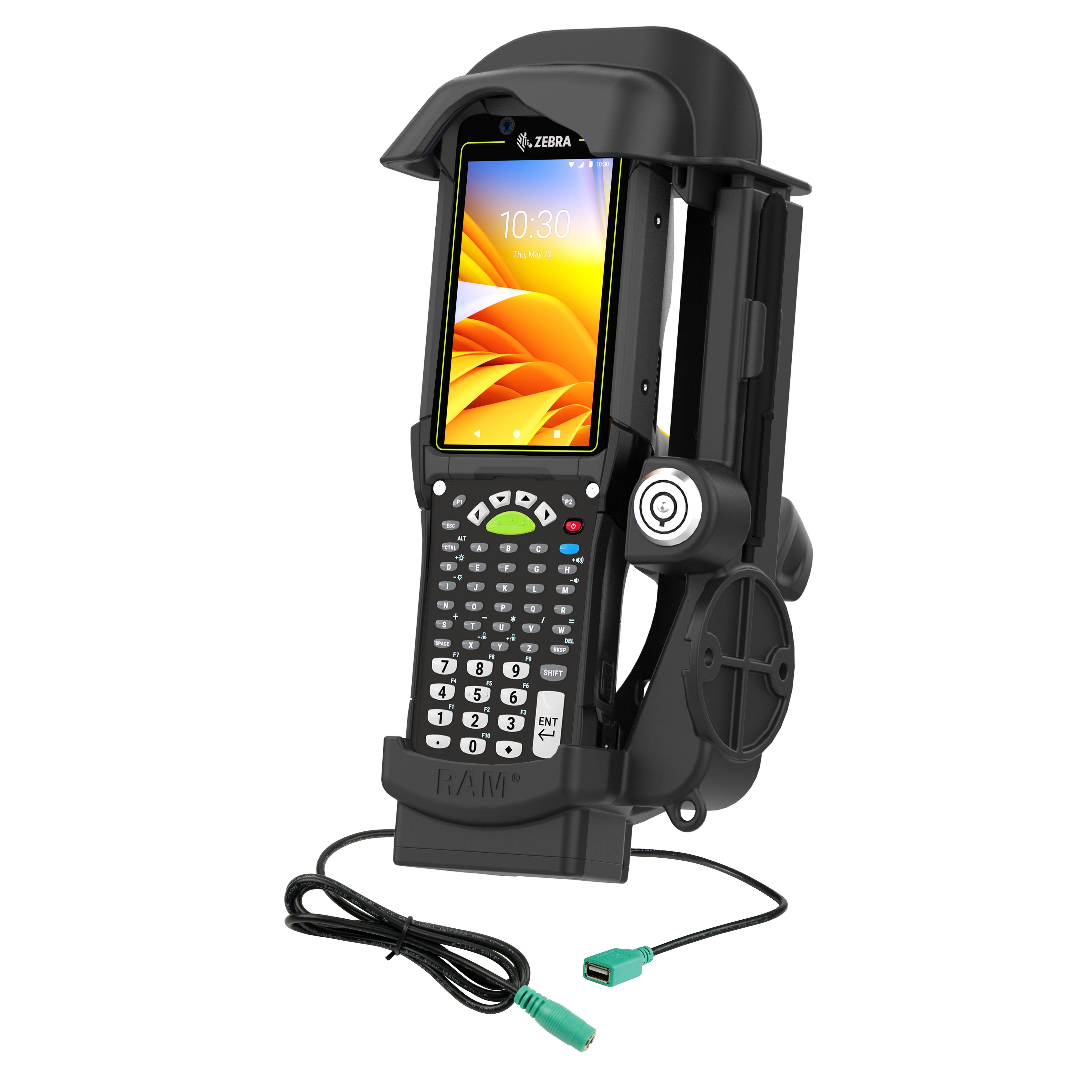 RAM® vergrendelbare gevoede dock + enkele USB-A voor Zebra MC9400 en MC9300