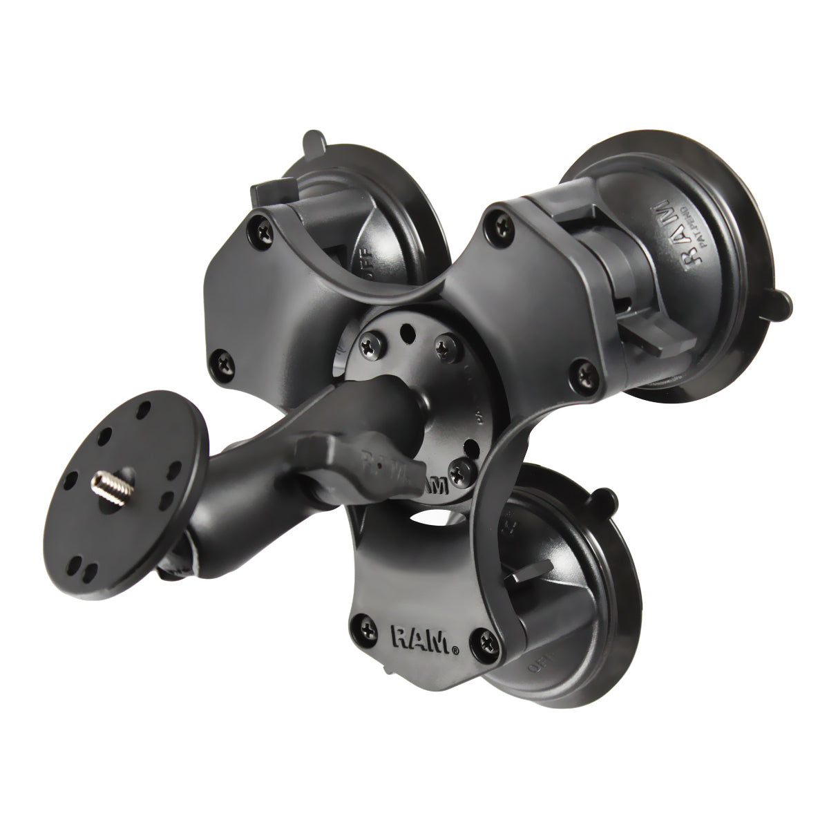 RAM® Twist-Lock™ drievoudige zuignaphouder met ronde plaat en 1/4"-20 draadpen