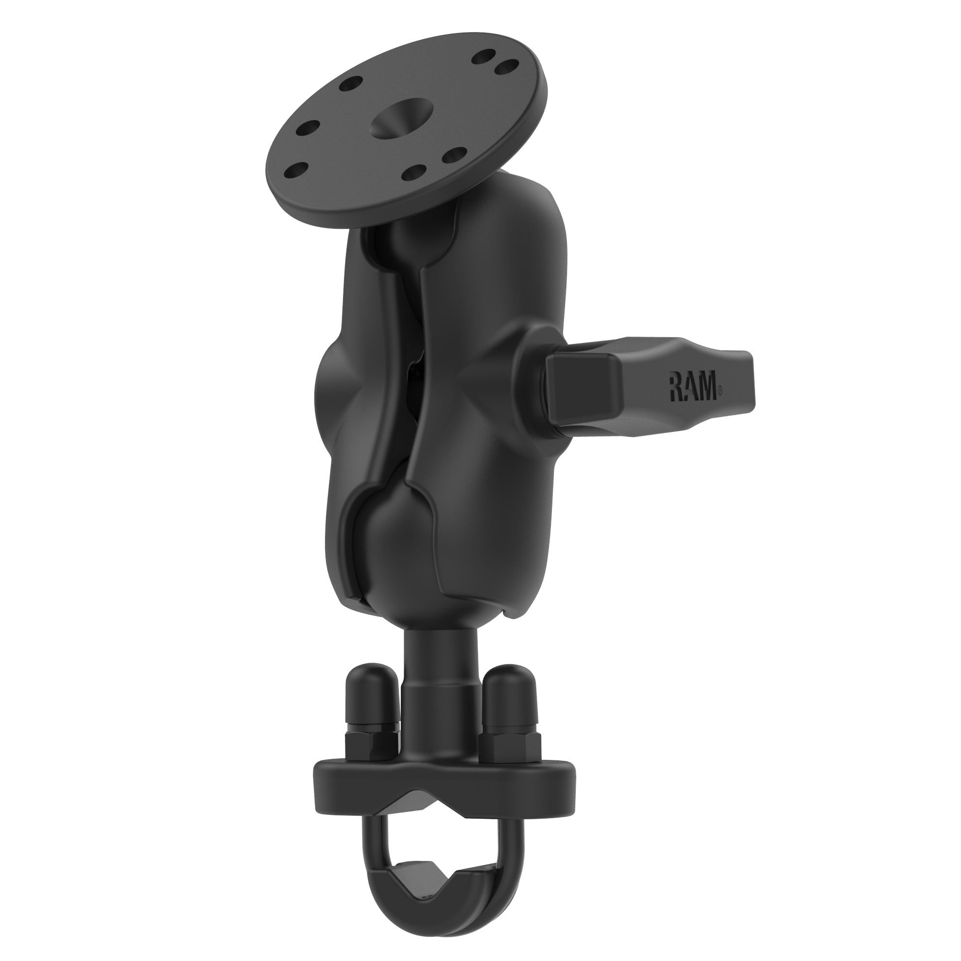 RAM® stuur-U-bout dubbele kogelhouder met ronde plaat – C-formaat kort