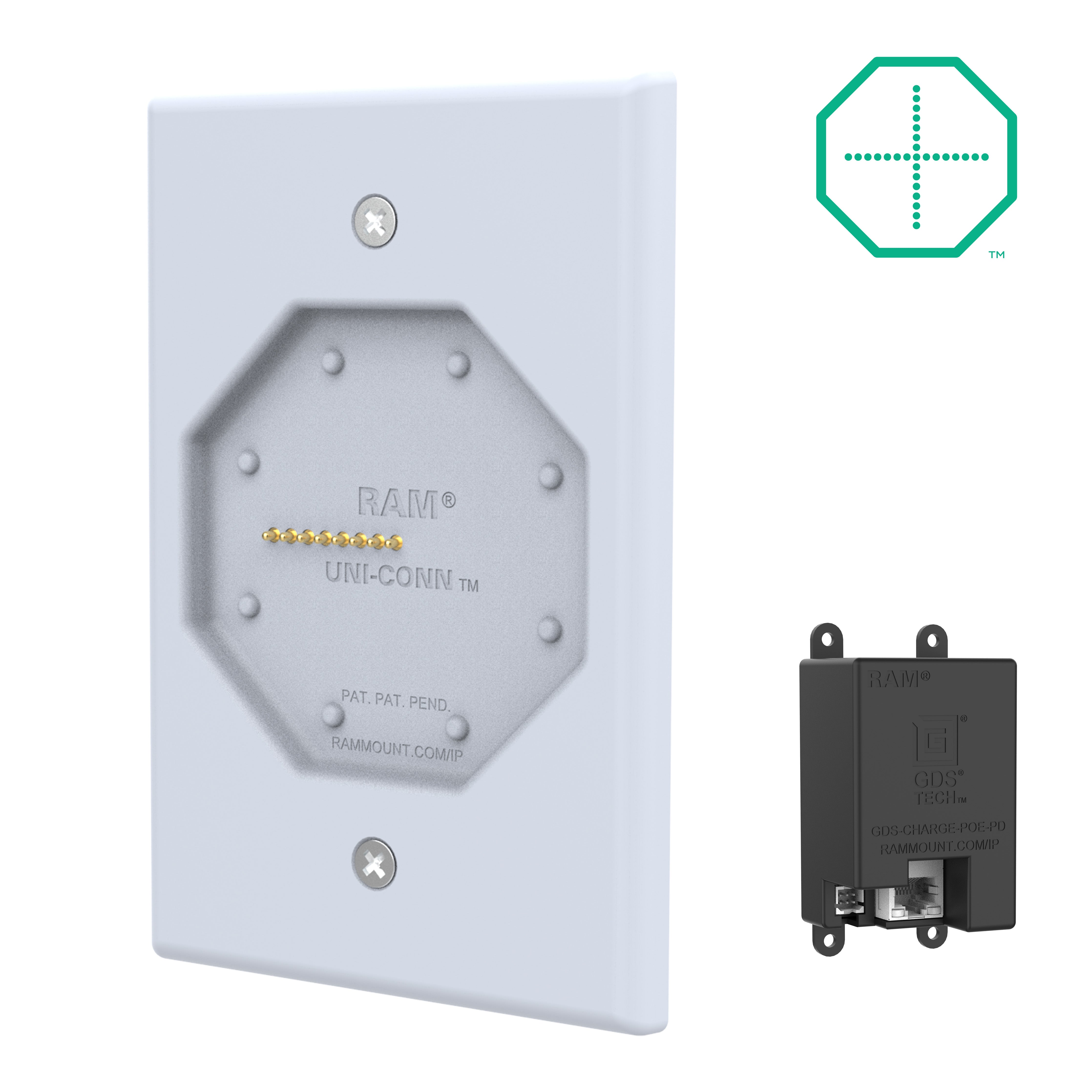 GDS® Uni-Conn™ Powered low-profile wanddock met PoE - Grijs