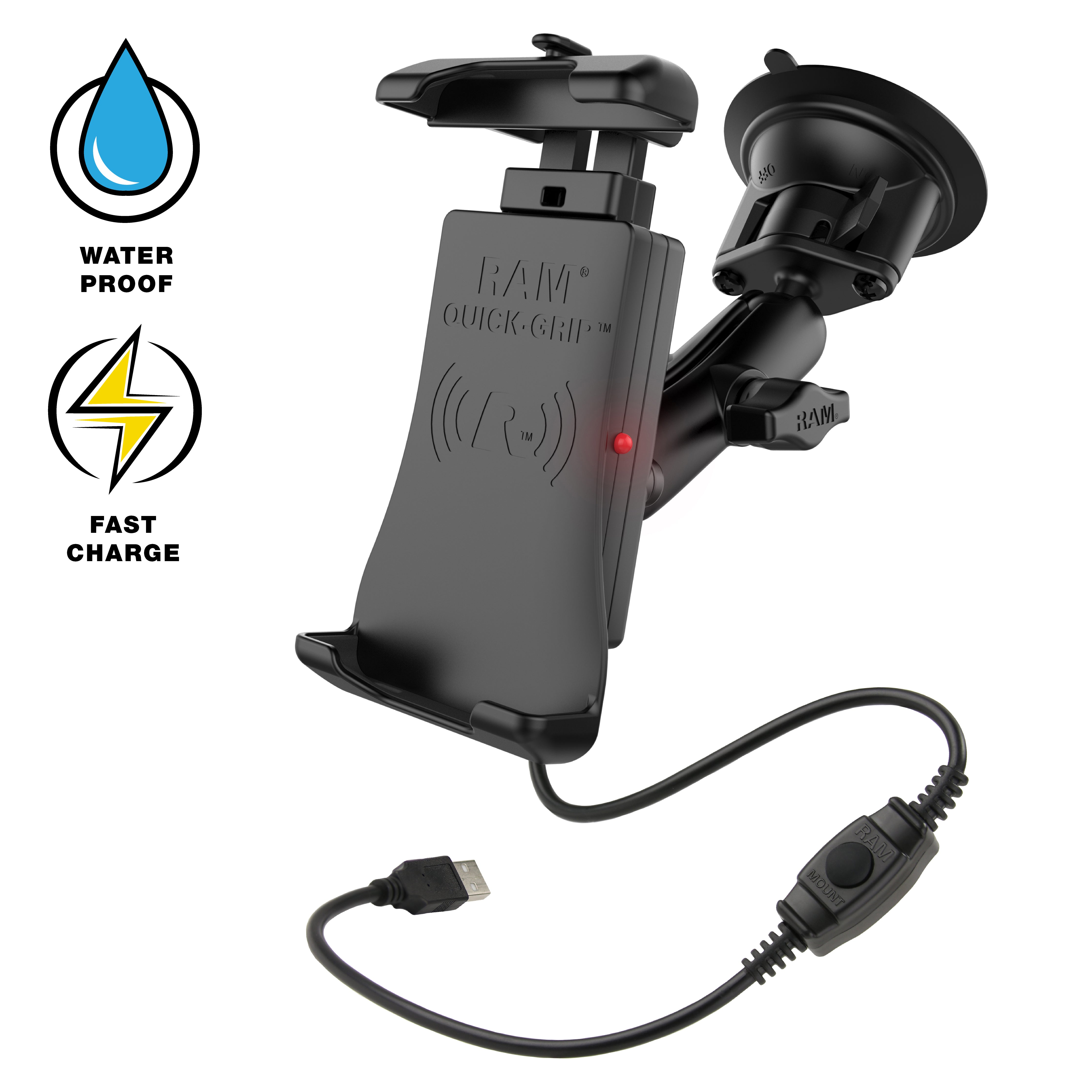 RAM® Quick-Grip™ 15W waterdichte draadloze oplaad-zuignaphouder