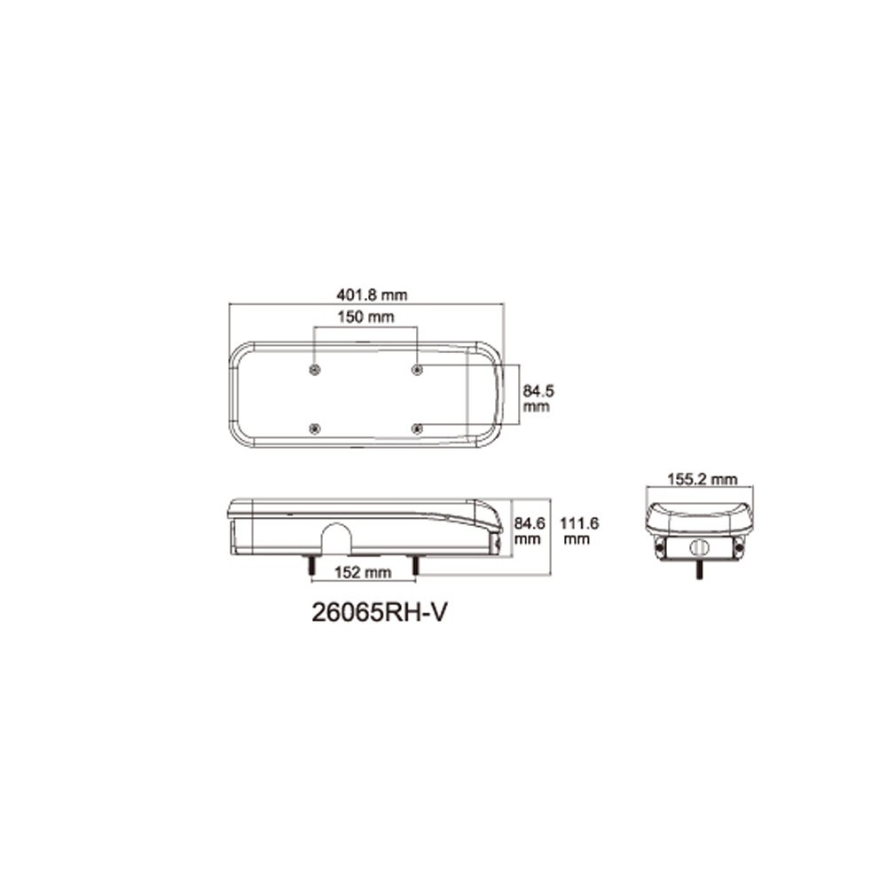 Achterlicht LED 12-24V 8-functie 2m kabel rechts GloTrac reflector
