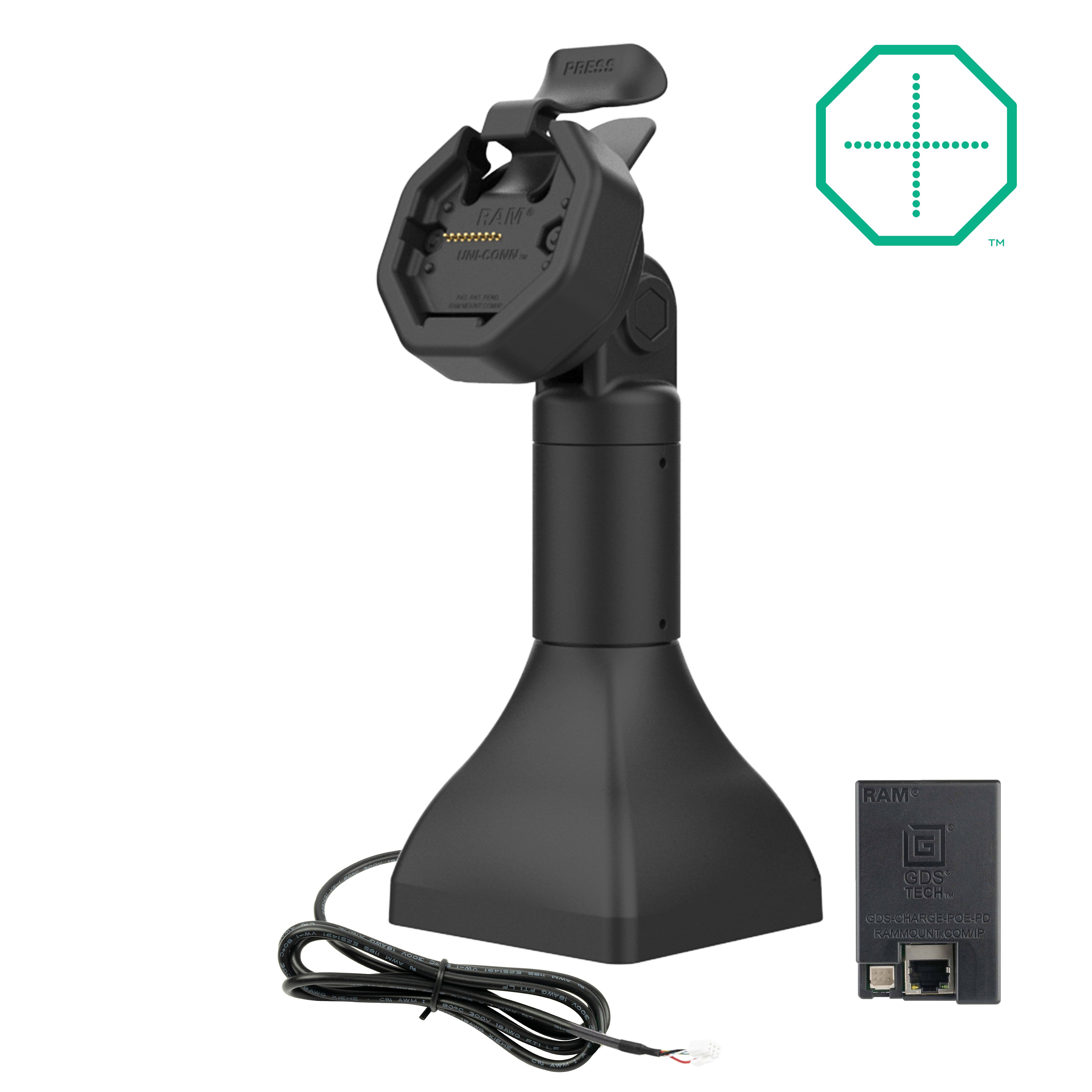 GDS® Uni-Conn™ Powered 7" voetstukdock met PoE