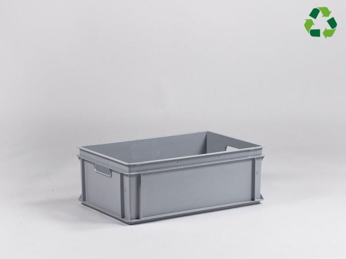 Euronorm stapelbak, E-line Normbox, 600x400x220 mm, 40 liter, 2 grepen, grijs