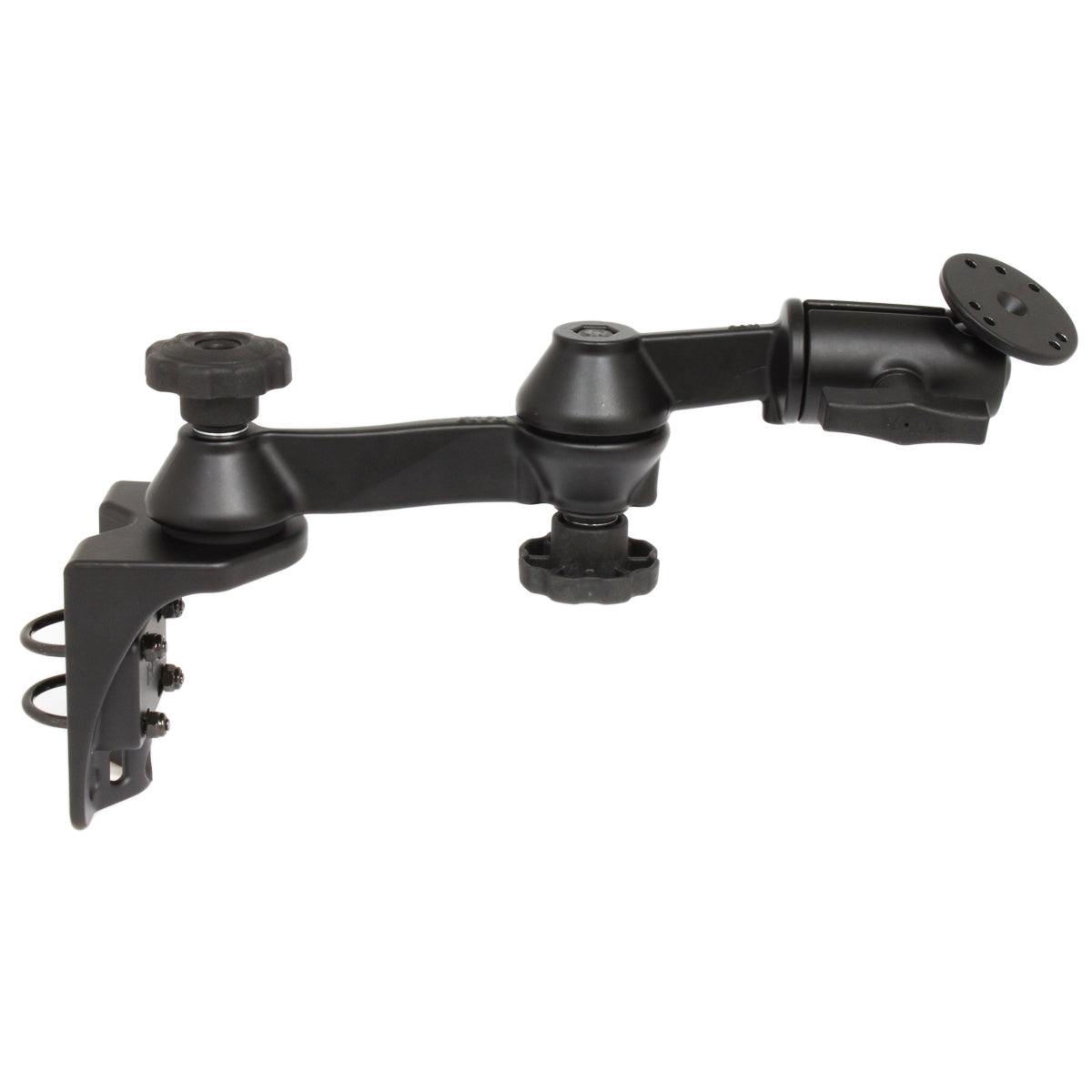 RAM® verticale railhouder met 12" dubbele zwenkarmen en ronde plaat