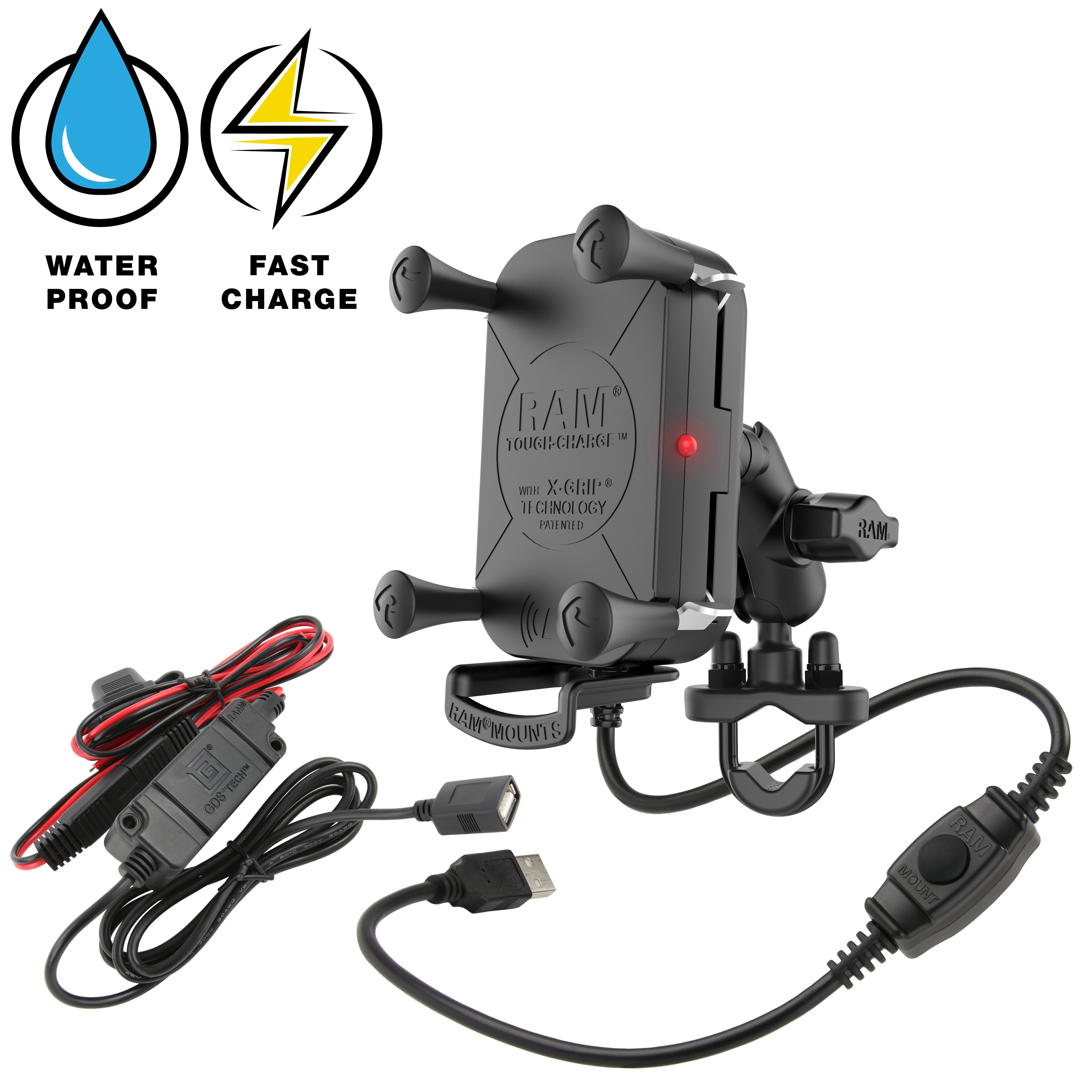 RAM® Tough-Charge™ 15W waterdichte draadloze oplaad-motorhouder
