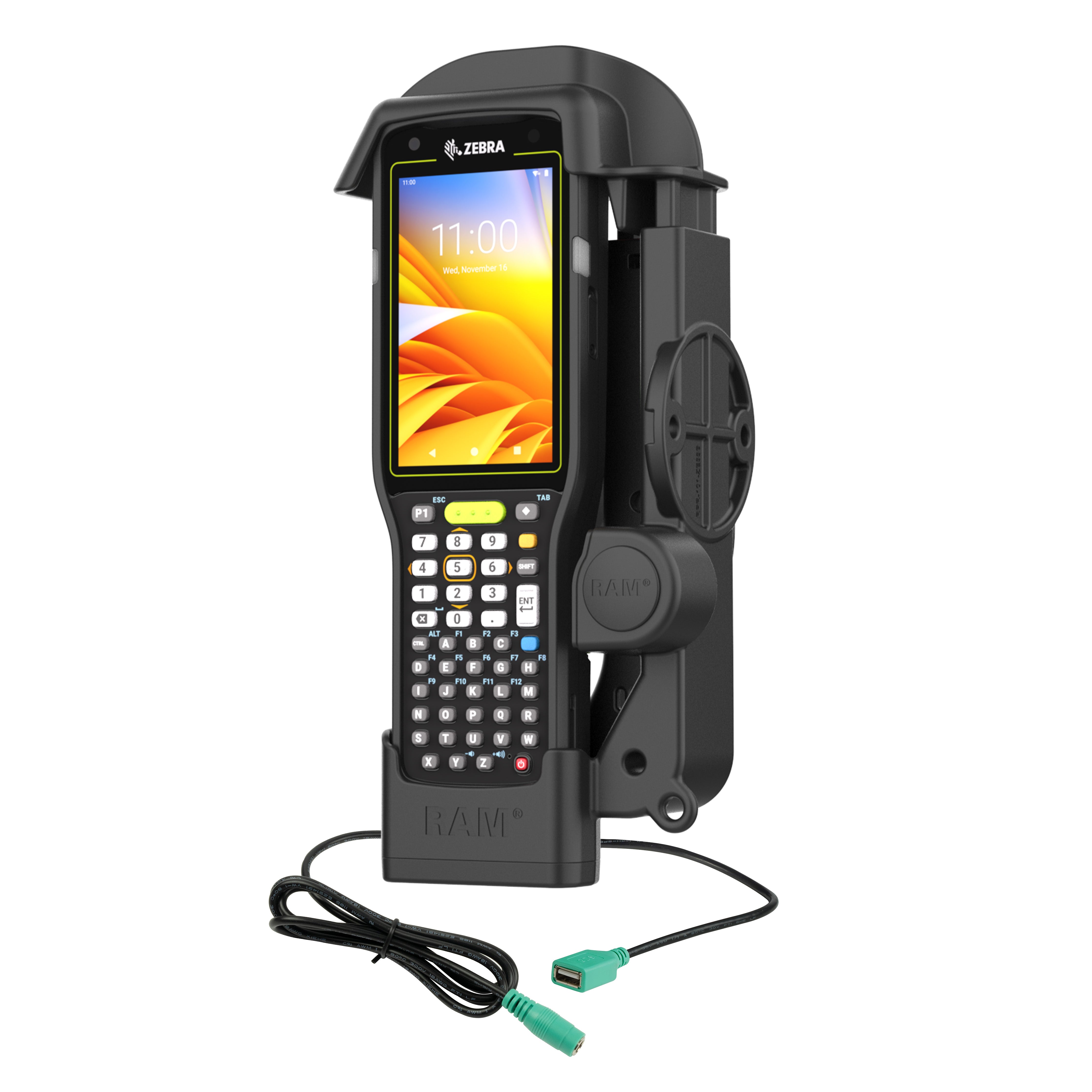 RAM® zasilana stacja dokująca + pojedynczy USB-A dla Zebra MC3300/3400/3450