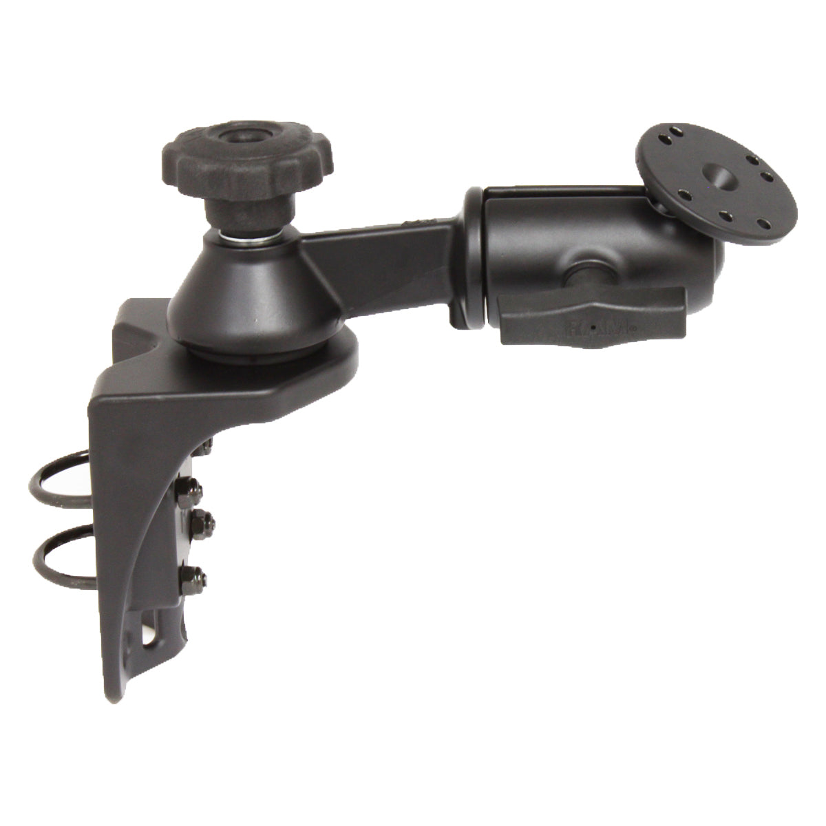 RAM® verticale railhouder met 6" enkele zwenkarm en ronde plaat