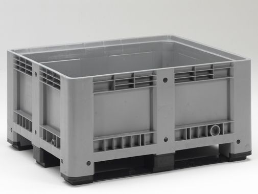 Plastikowa skrzyniopaleta na 3 płozach, 1200x1000x600 mm, 430 litrów, szara