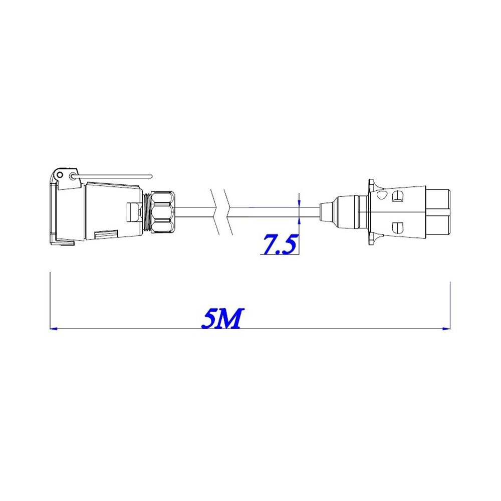 Rallonge 7 pôles 12V pvc 5m fiche/prise