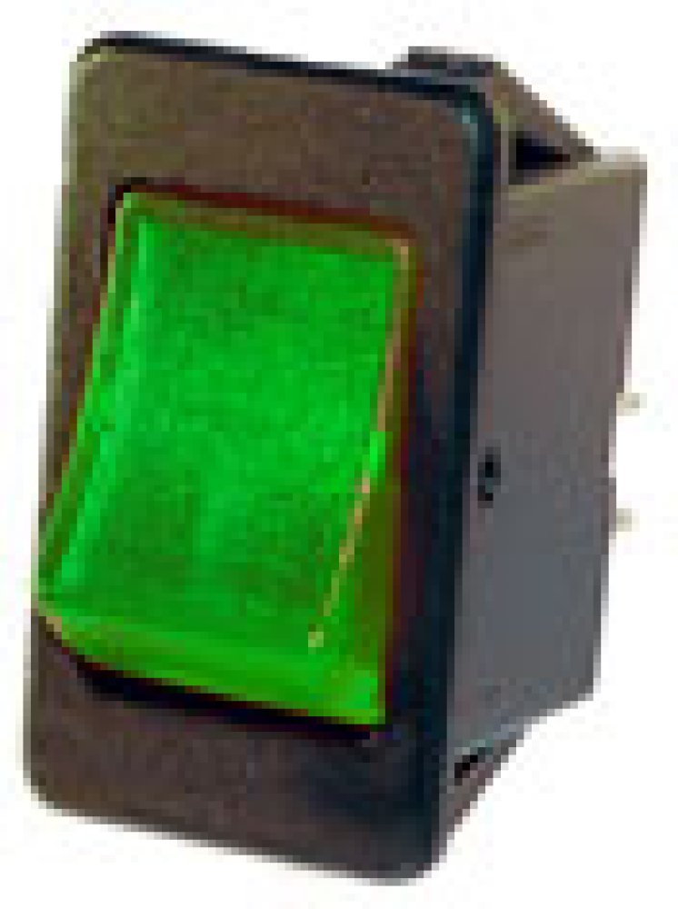 Tuimelschakelaar on - off 20A 12V groen 20x34,5mm