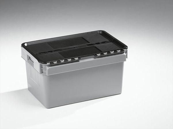 Distributionskasse 600x400x320 mm, 52 liter, grå, med hængslet låg