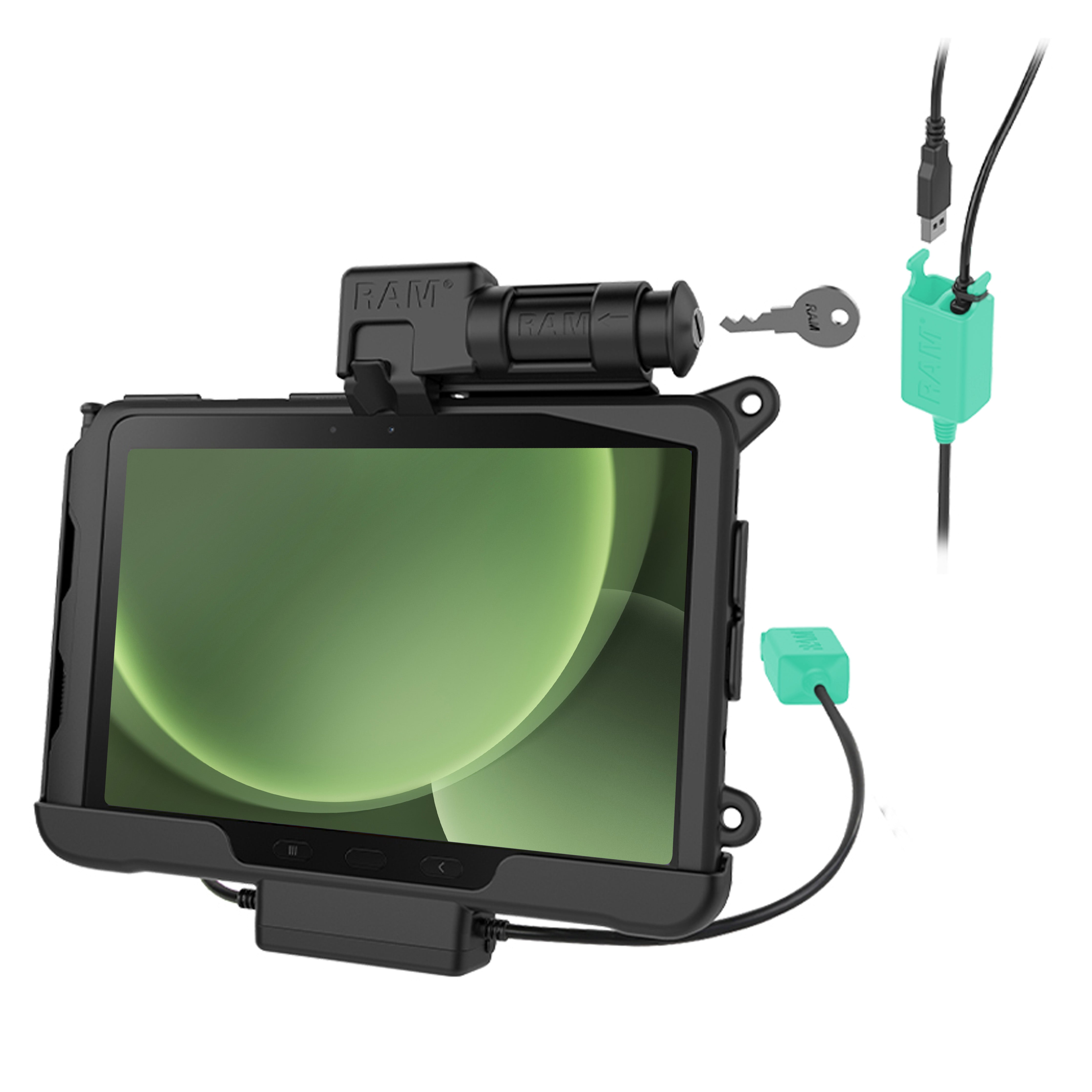 RAM® voedings- + dubbele USB-datadock met sleutelslot voor Tab Active5 Pro & 4 Pro