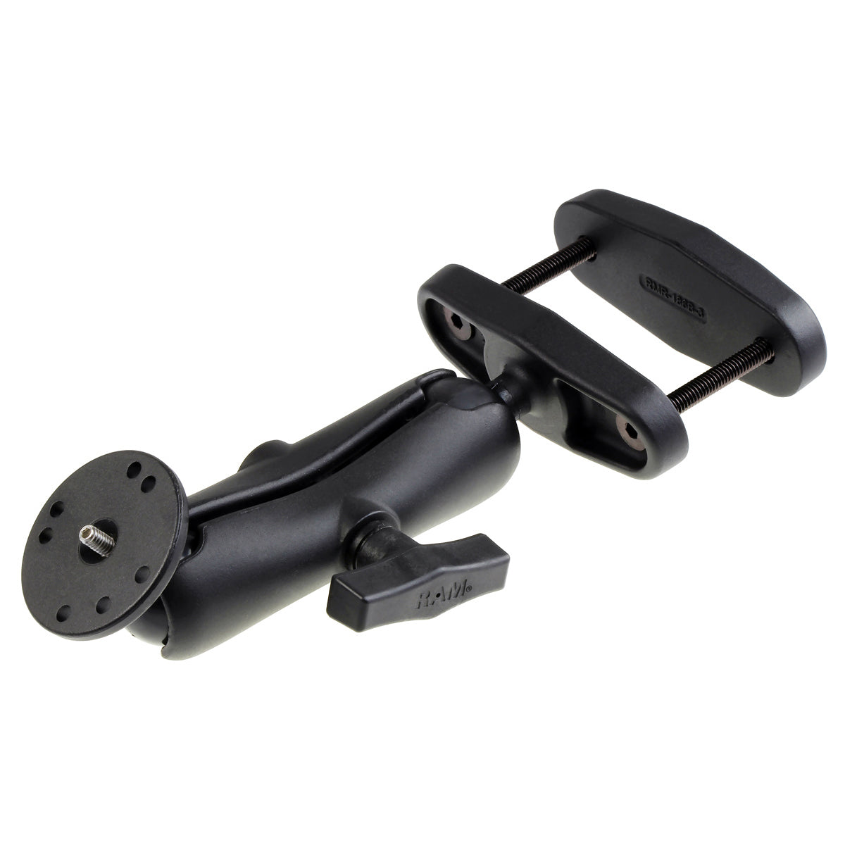 RAM® supporto a doppia sfera con base a morsetto per palo quadrato da 3" e perno filettato 1/4"-20