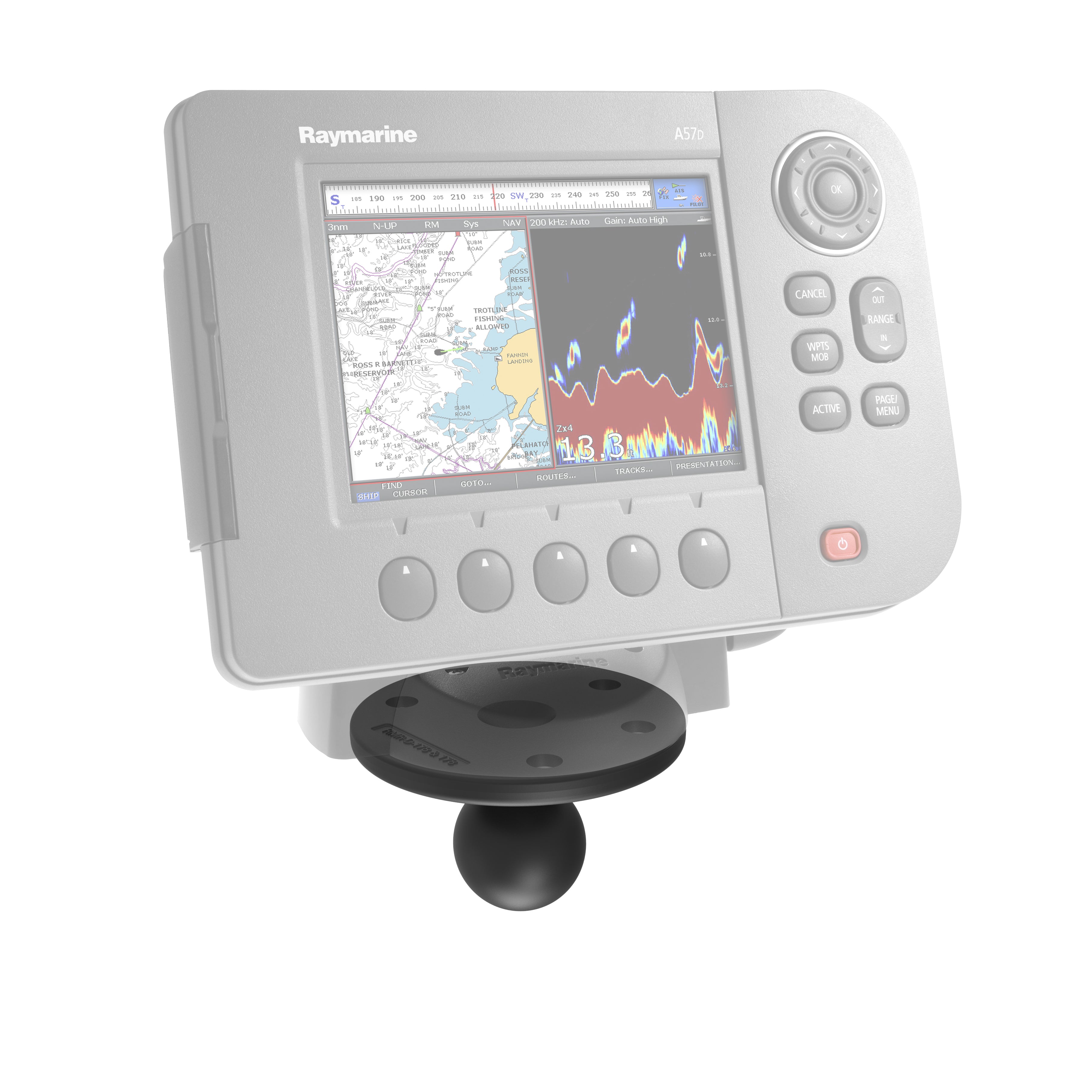 RAM® stor rund plade med kugle til Raymarine A50, A50D, A57D og A70
