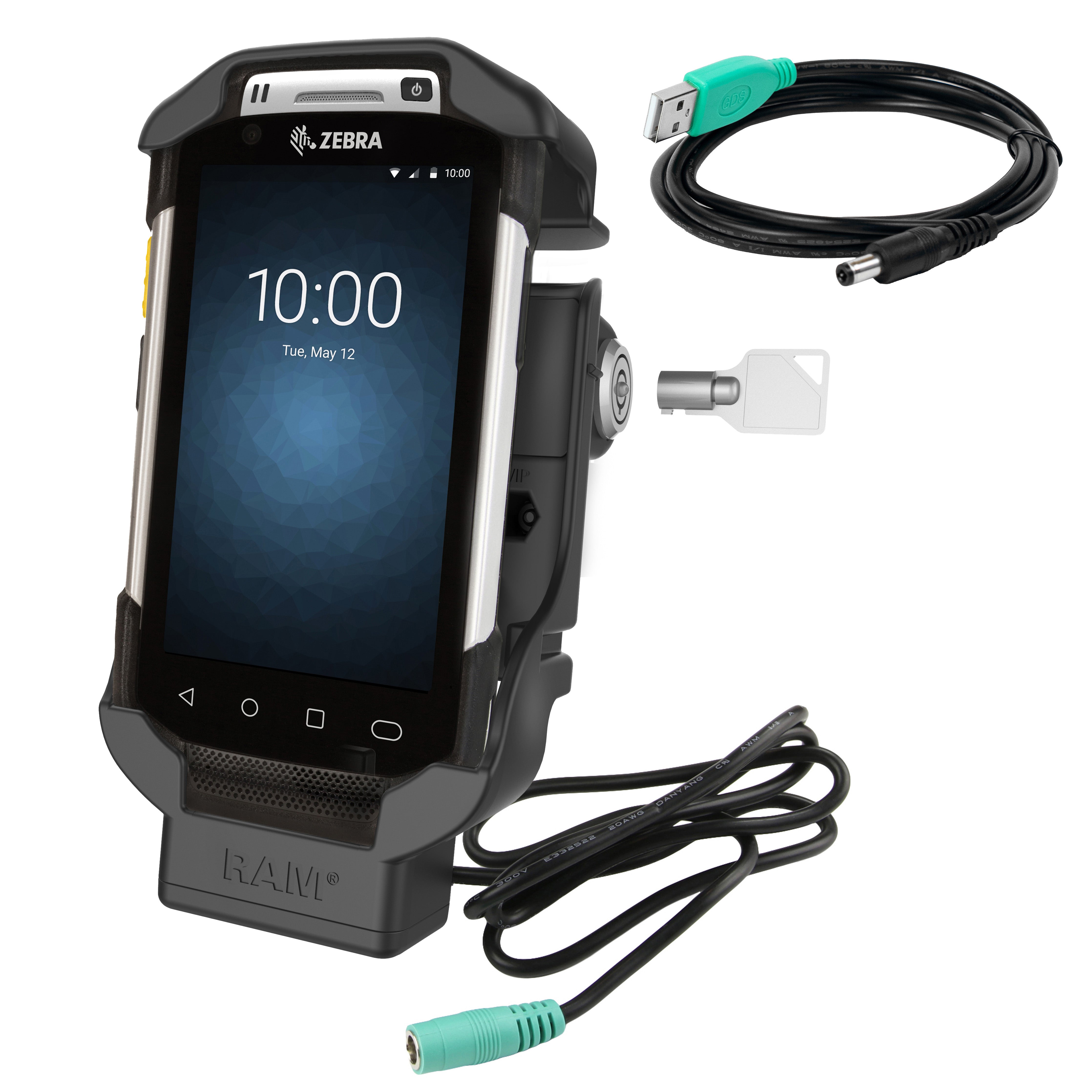RAM® vormpassend dock met voeding en sleutelslot voor Zebra TC70, 72, 75 & 77
