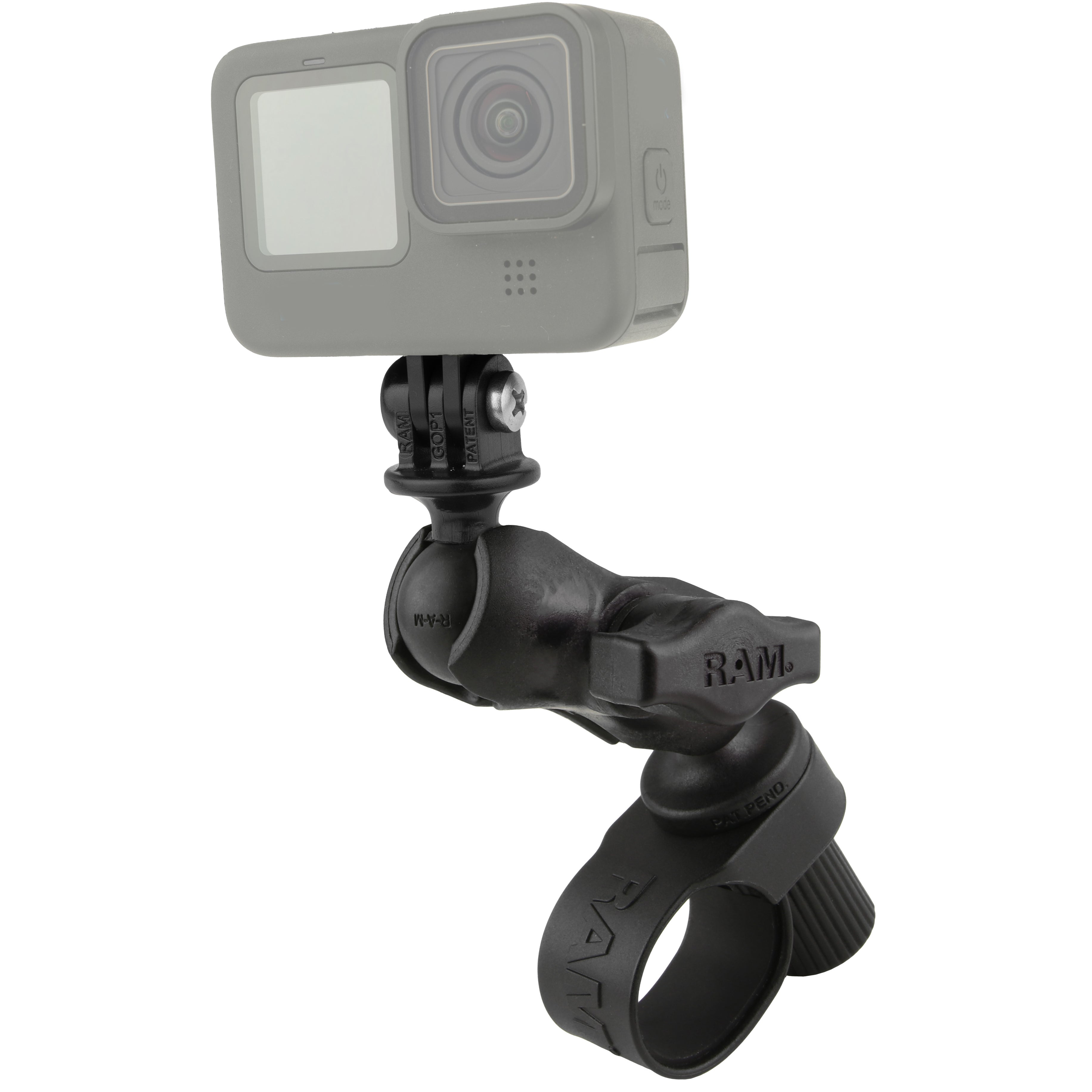 RAM® Tough-Strap™ dubbele kogelhouder met universele action camera-adapter