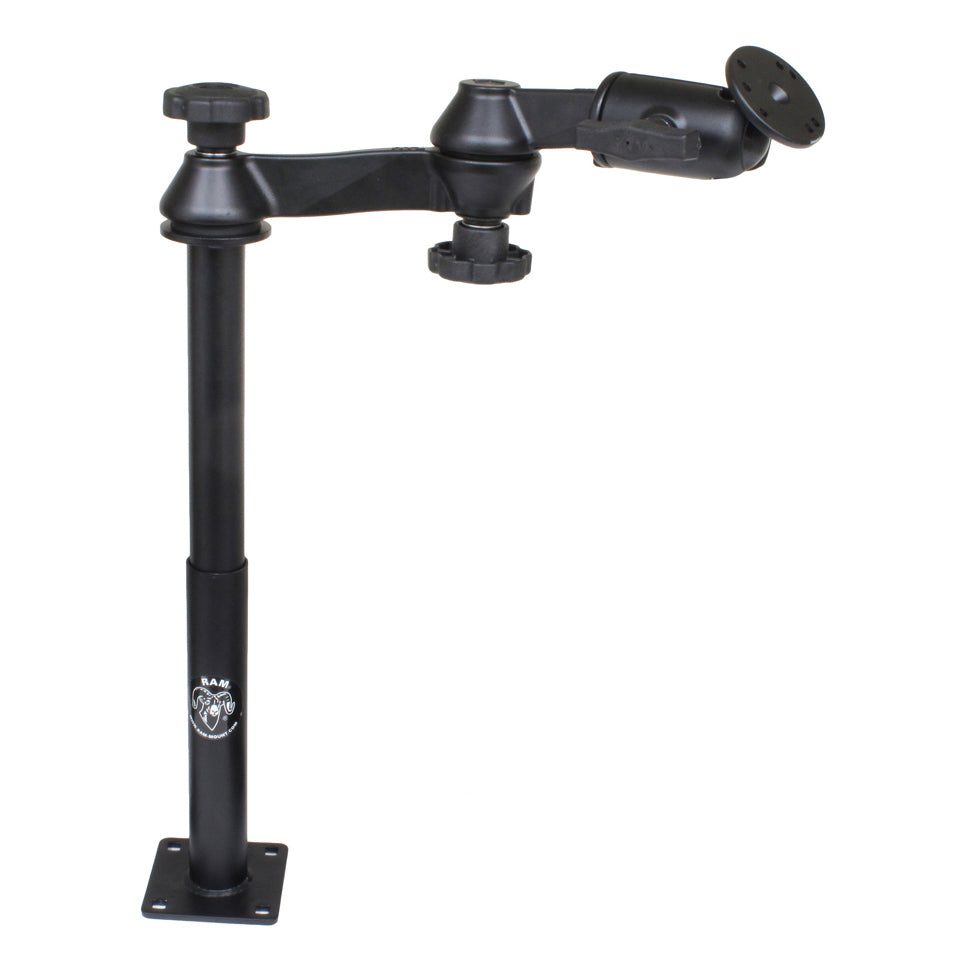 RAM® Tele-Pole™ con postes de 12" y 9", brazos dobles giratorios y placa redonda