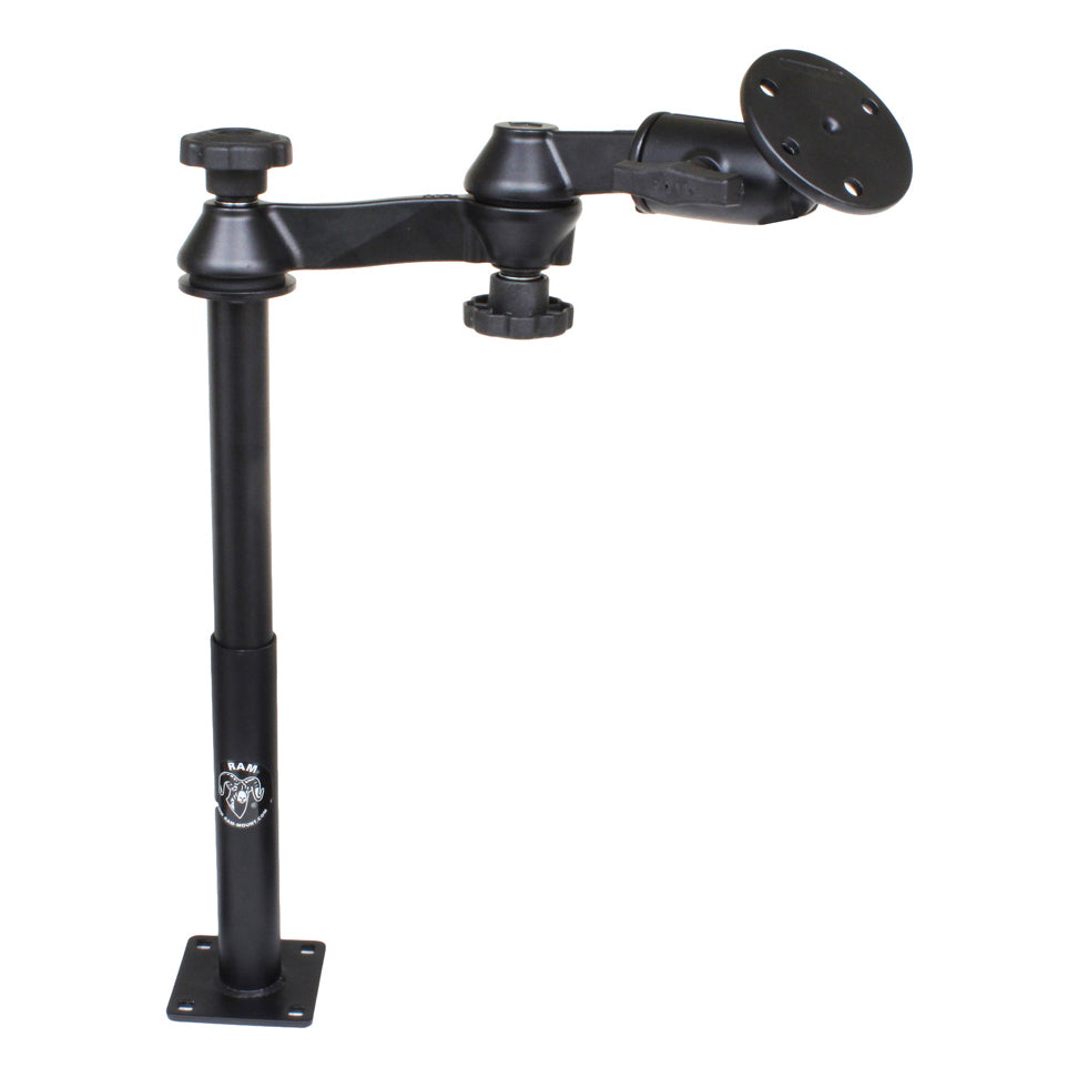 RAM® Tele-Pole™ con columnas de 12" y 9", brazos giratorios y placa redonda grande
