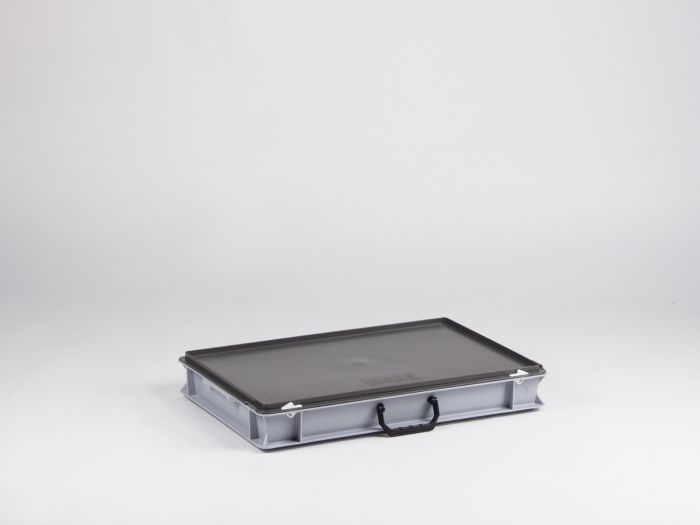 Plastkoffert 600x400x90 mm med handtak, 14 liter, grå