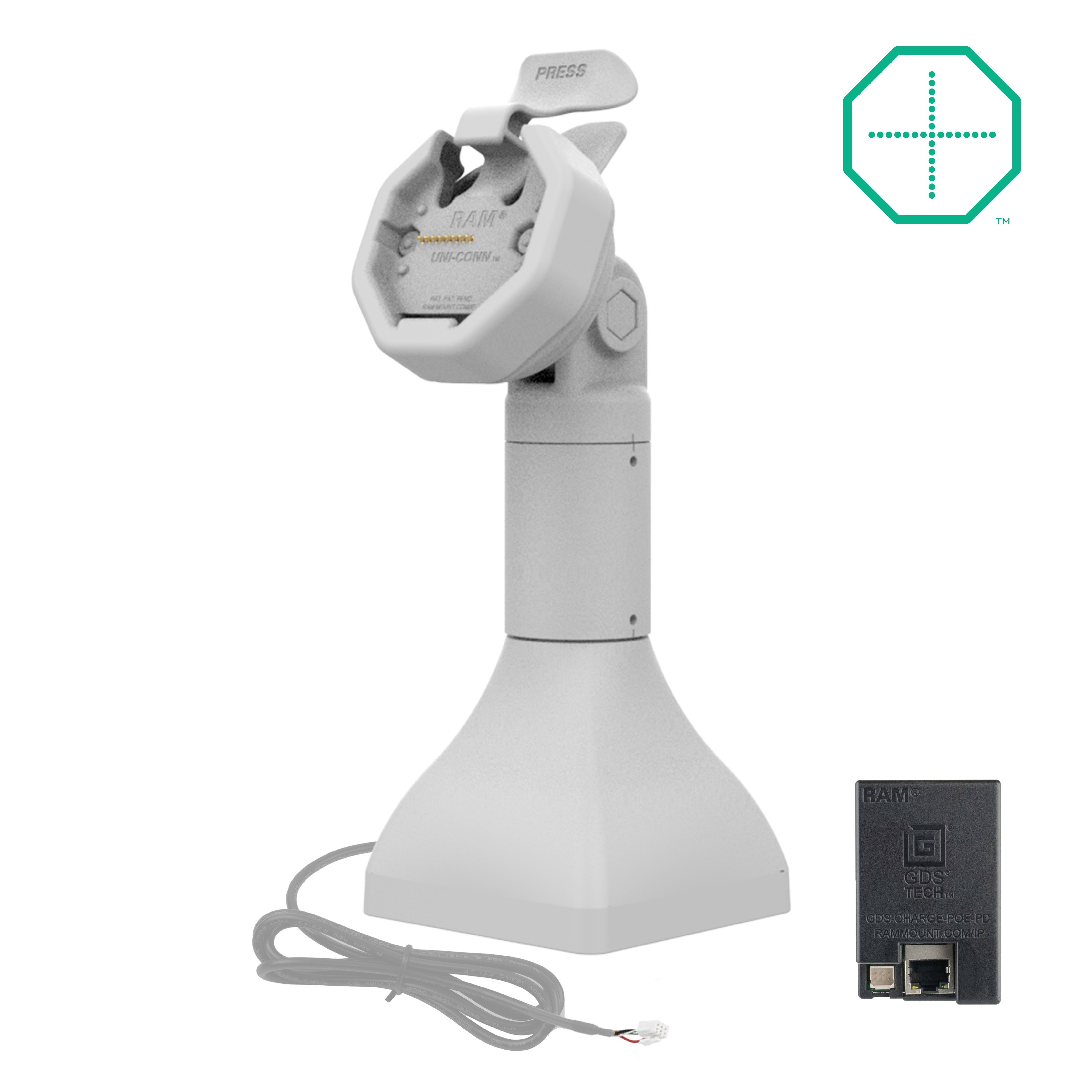 GDS® Uni-Conn™ Powered 7" voetstukdock met PoE - Grijs