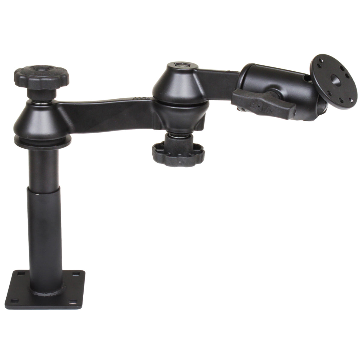 RAM® Tele-Pole™ con columnas de 4" y 5", brazos giratorios dobles y placa redonda