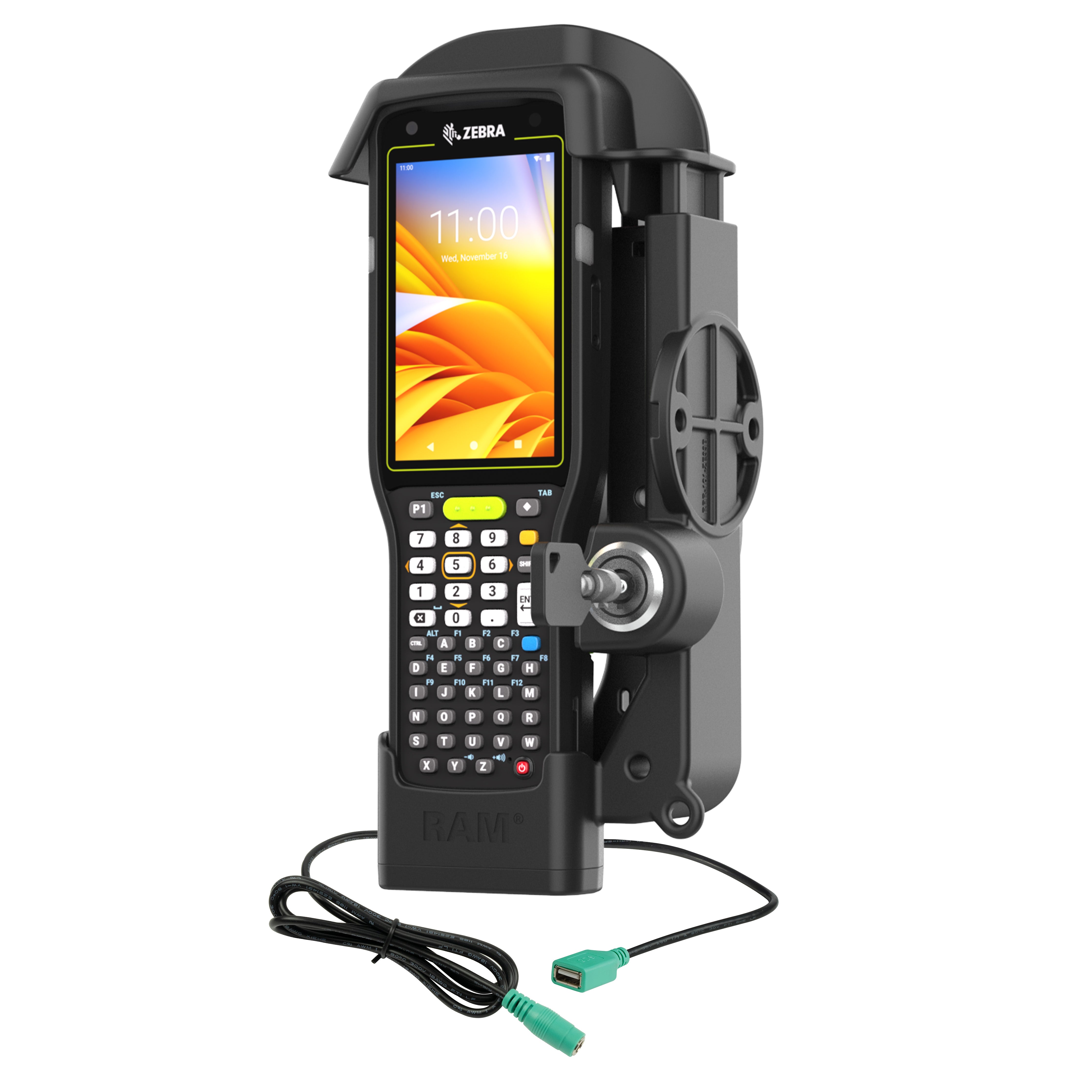 RAM® vergrendelbaar powered dock + enkele USB-A voor Zebra MC3300/3400/3450