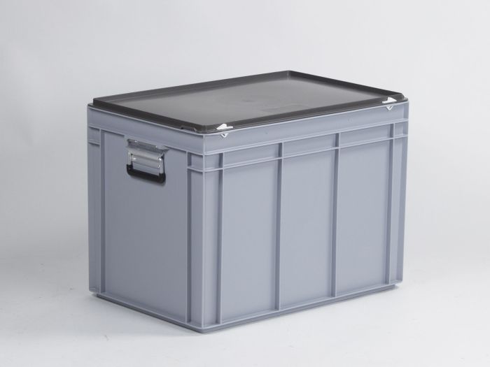 Valigetta in plastica 600x400x440 mm con 2 maniglie a ribalta in alluminio, 90 litri, grigia, euronorm