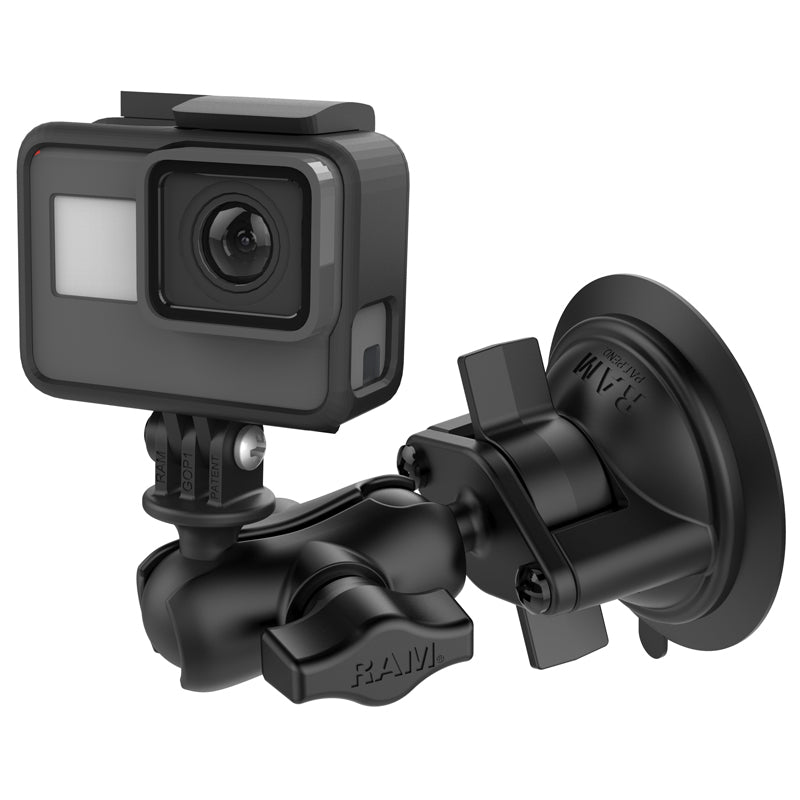 RAM® Twist-Lock™ zuignaphouder met action camera-adapter – kort