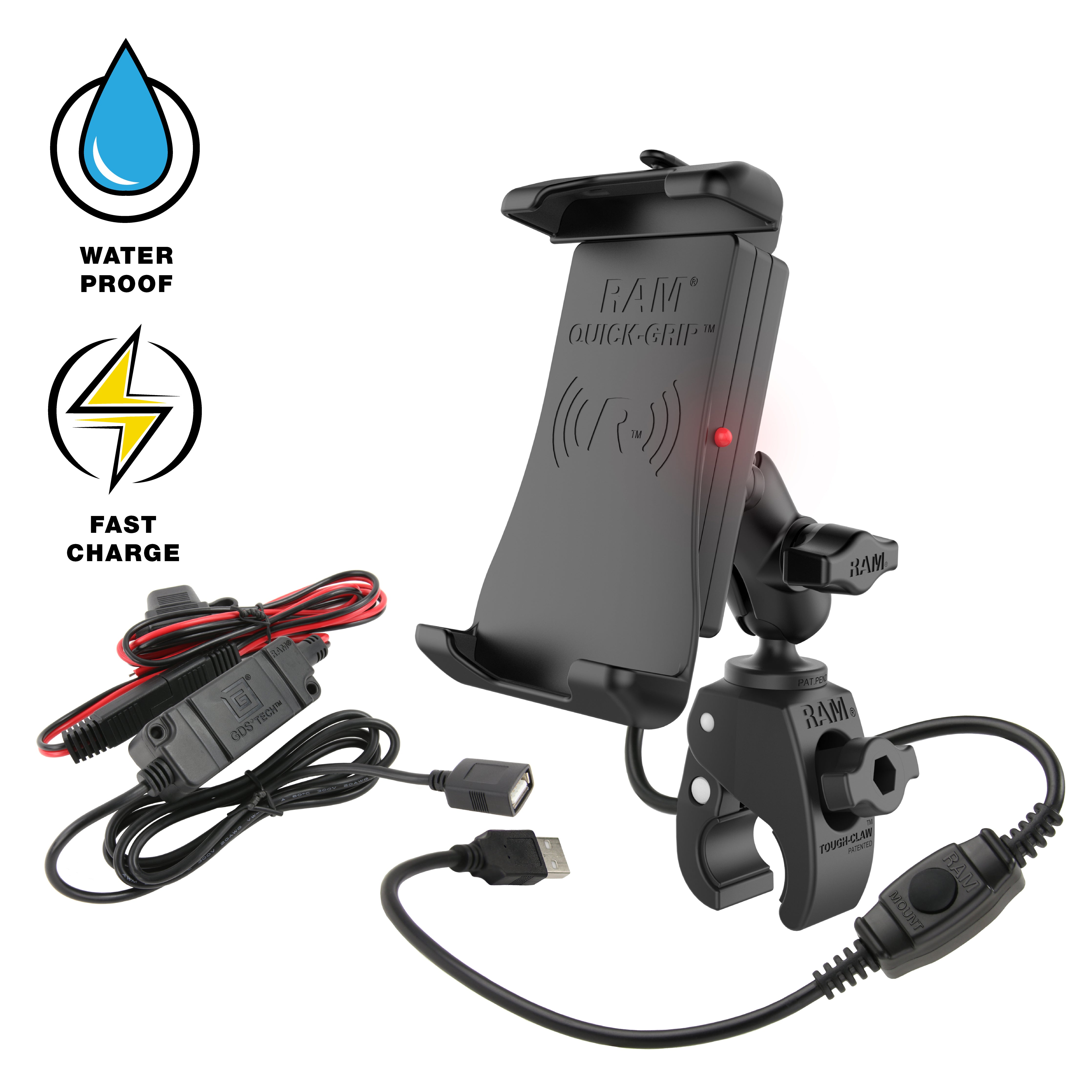 RAM® Quick-Grip™ 15W waterdichte draadloze oplaadhouder met Tough-Claw™