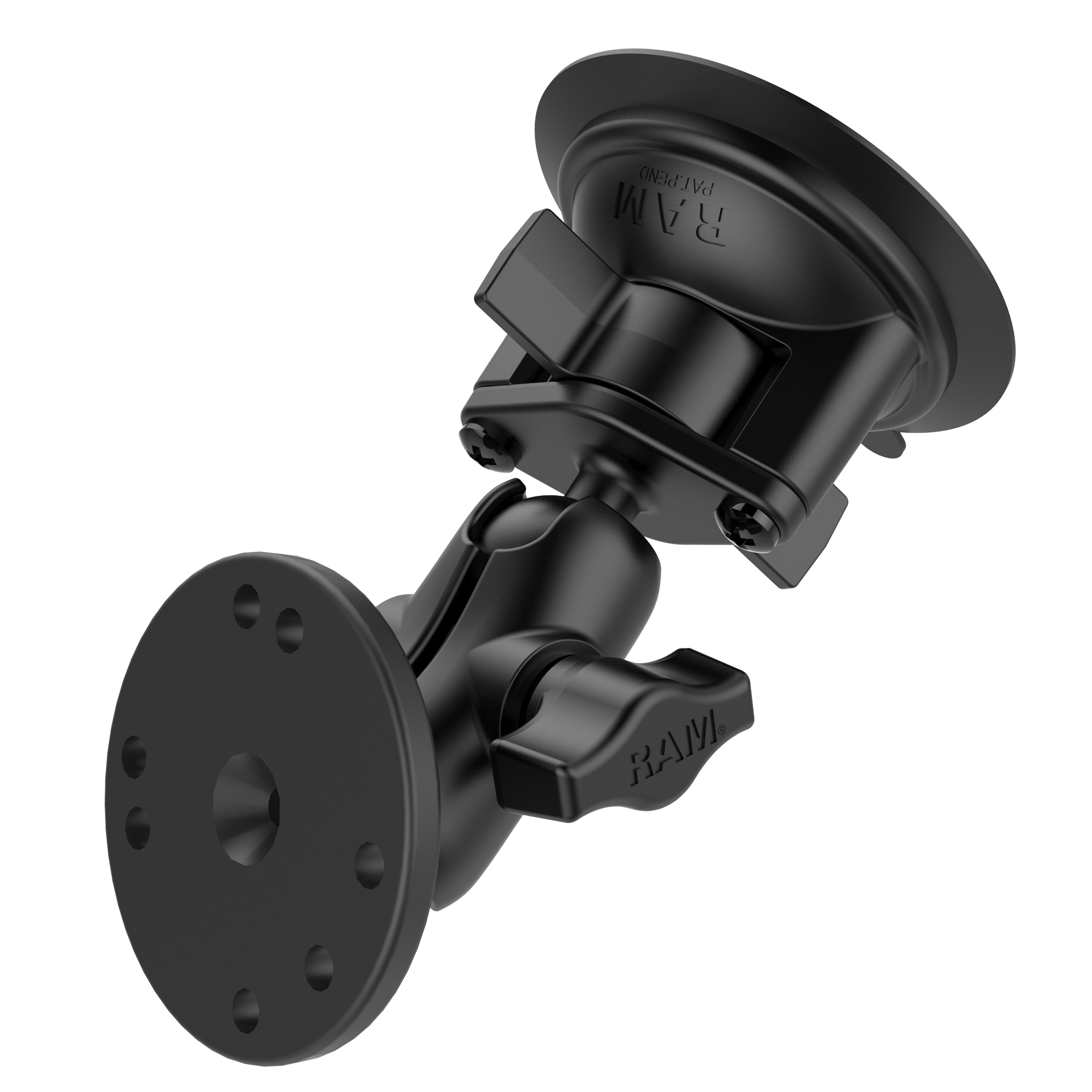 RAM® Twist-Lock™ zuignap dubbele kogelhouder met ronde plaat – kort