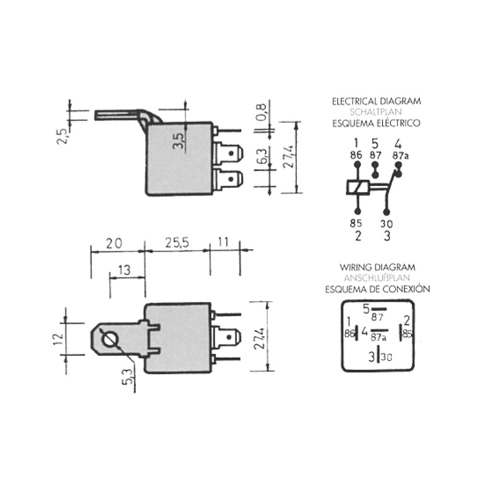 Relais - 20/30a - 12V - 5 broches