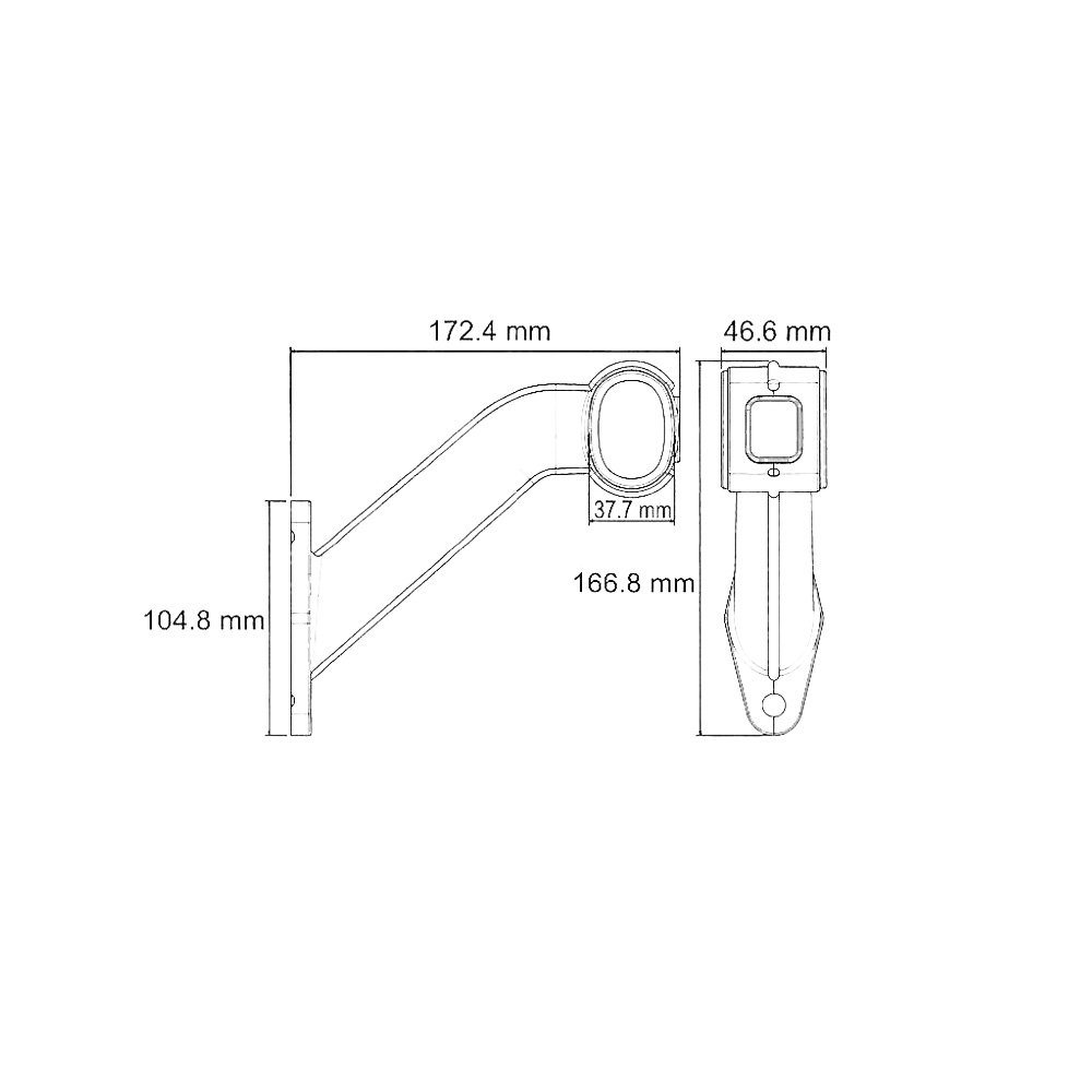 Breedtelicht & Zijmarkering LED 12-24V 50cm kabel PRS links lang gebogen