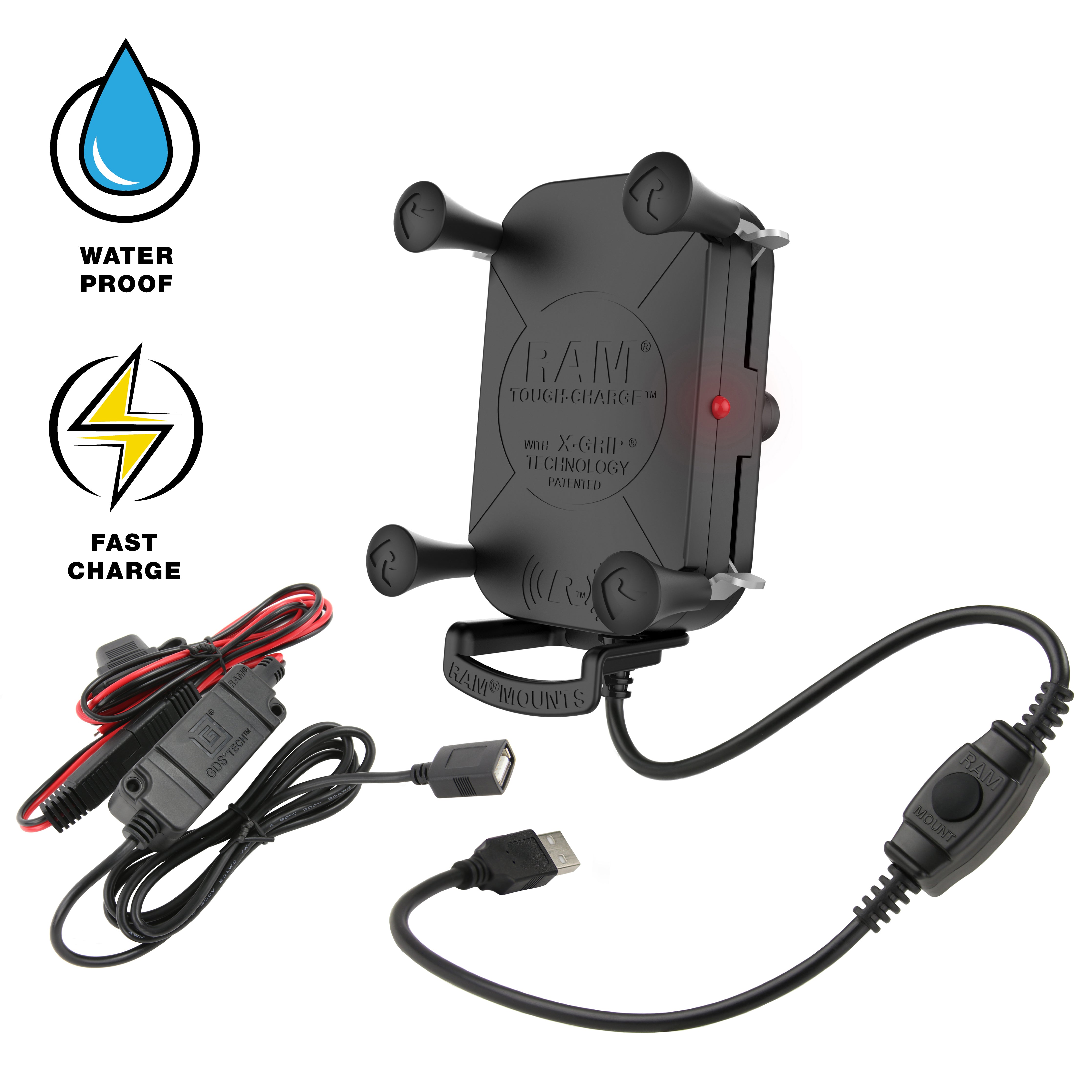 RAM® Tough-Charge™ 15W waterproof wireless charging holder with charger