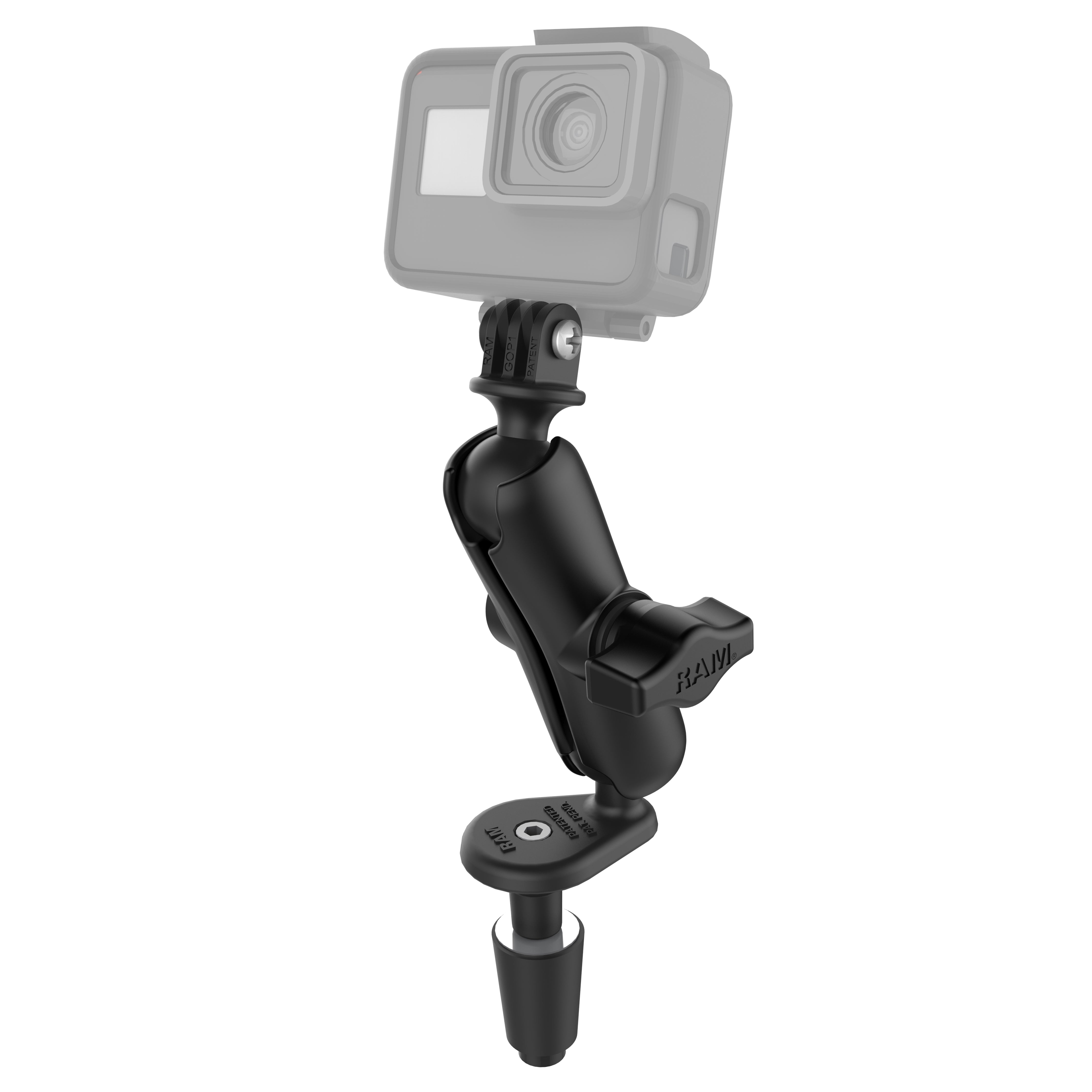 RAM® motorcycle rail head mount with universal action camera adapter