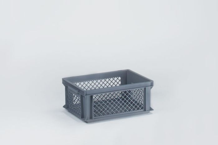 Caja de catering de plástico 400x300x170 mm, 16 litros, perforada gris claro